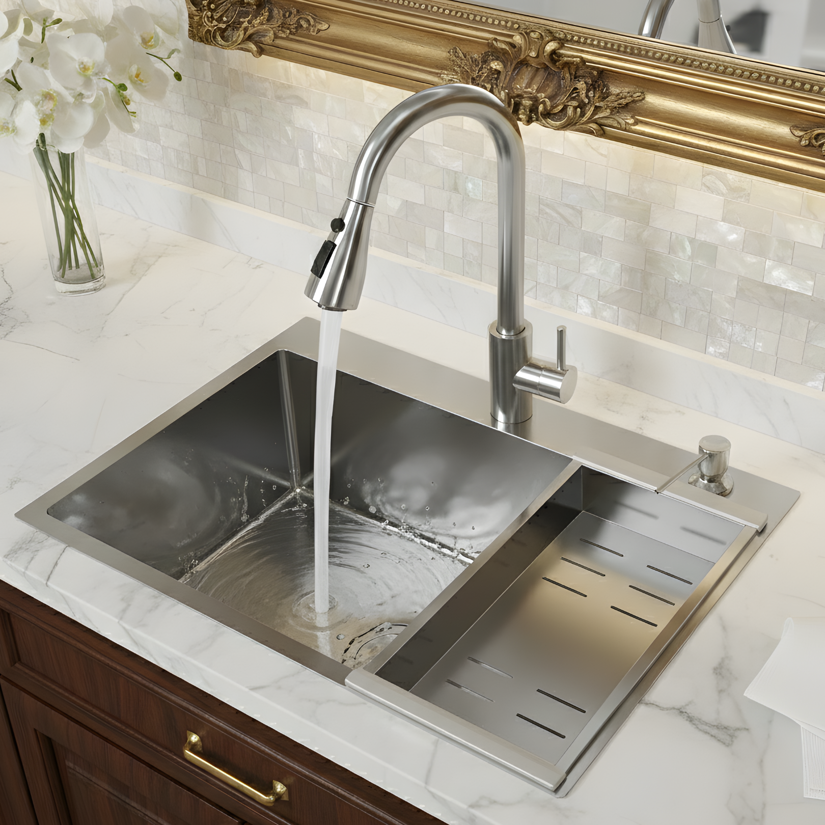 Klopeiner - 23.62" Stainless Steel Undermount Kitchen Sink with Pull-Out Faucet - Single Bowl Workstation Sink for Kitchen, Laundry & Bathroom