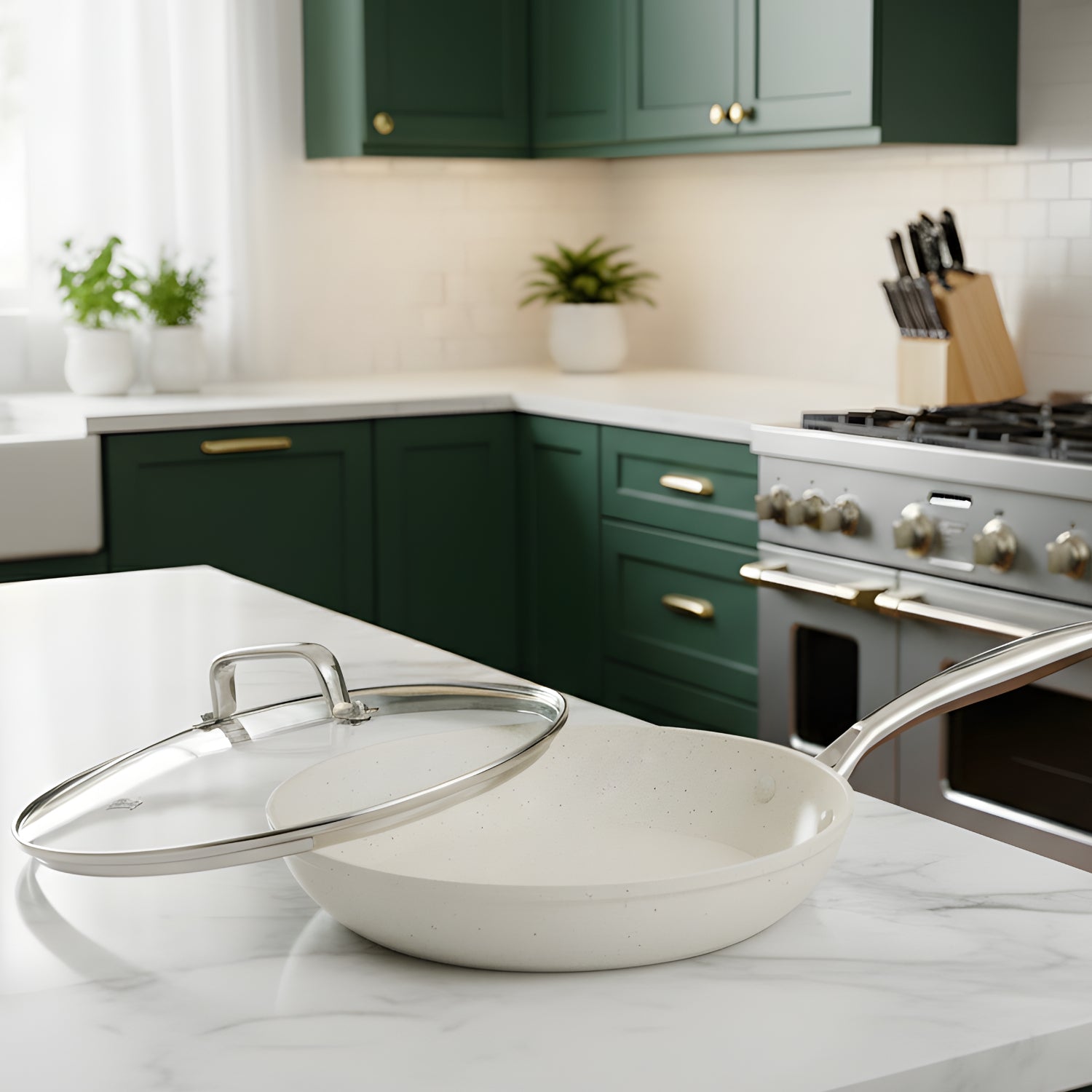 Voke - 8" Marble Stone Nonstick Frying Pan with Lid