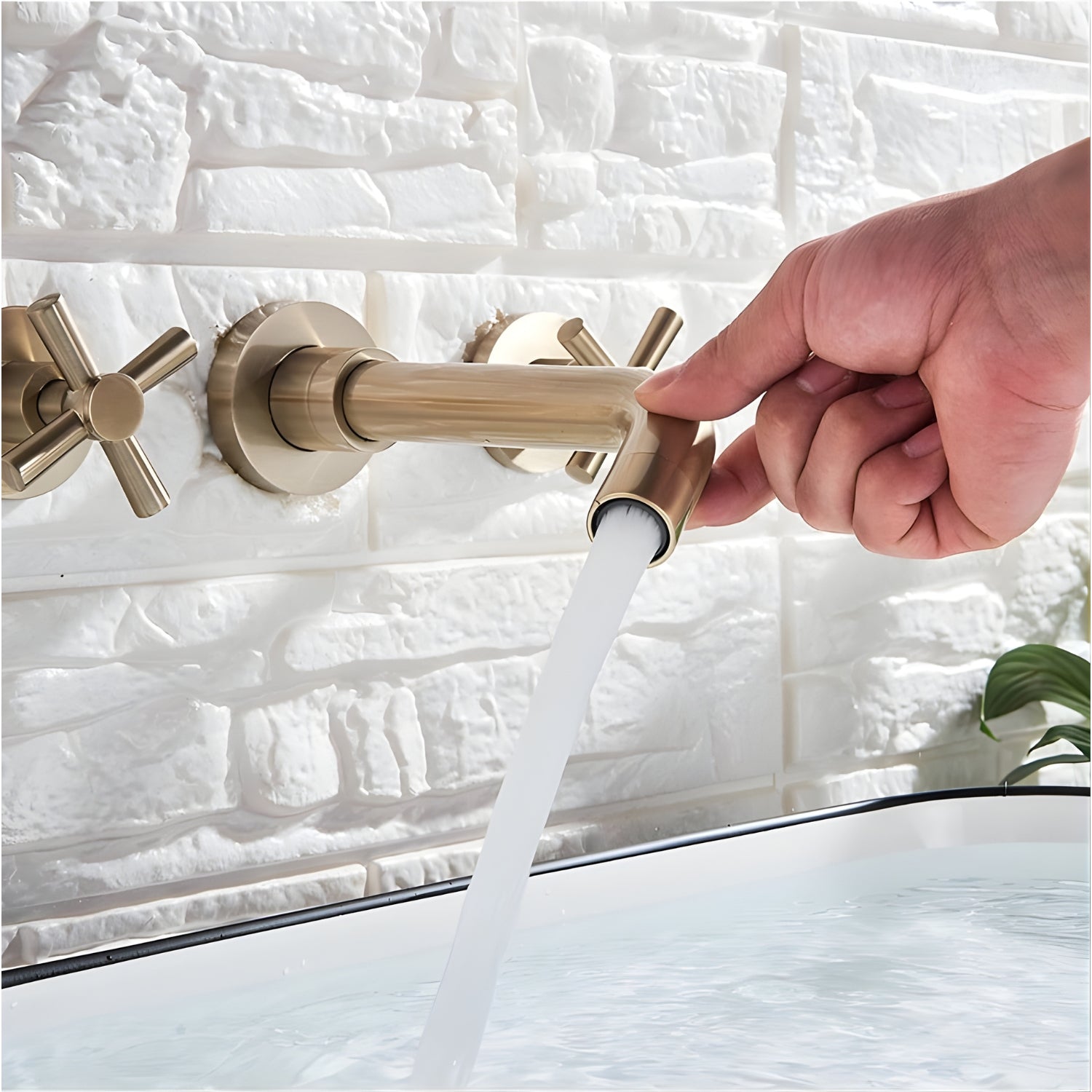 Lovasen - Wall Mounted Double Handle Hot & Cold Rotatable Faucet for Bathroom Sink