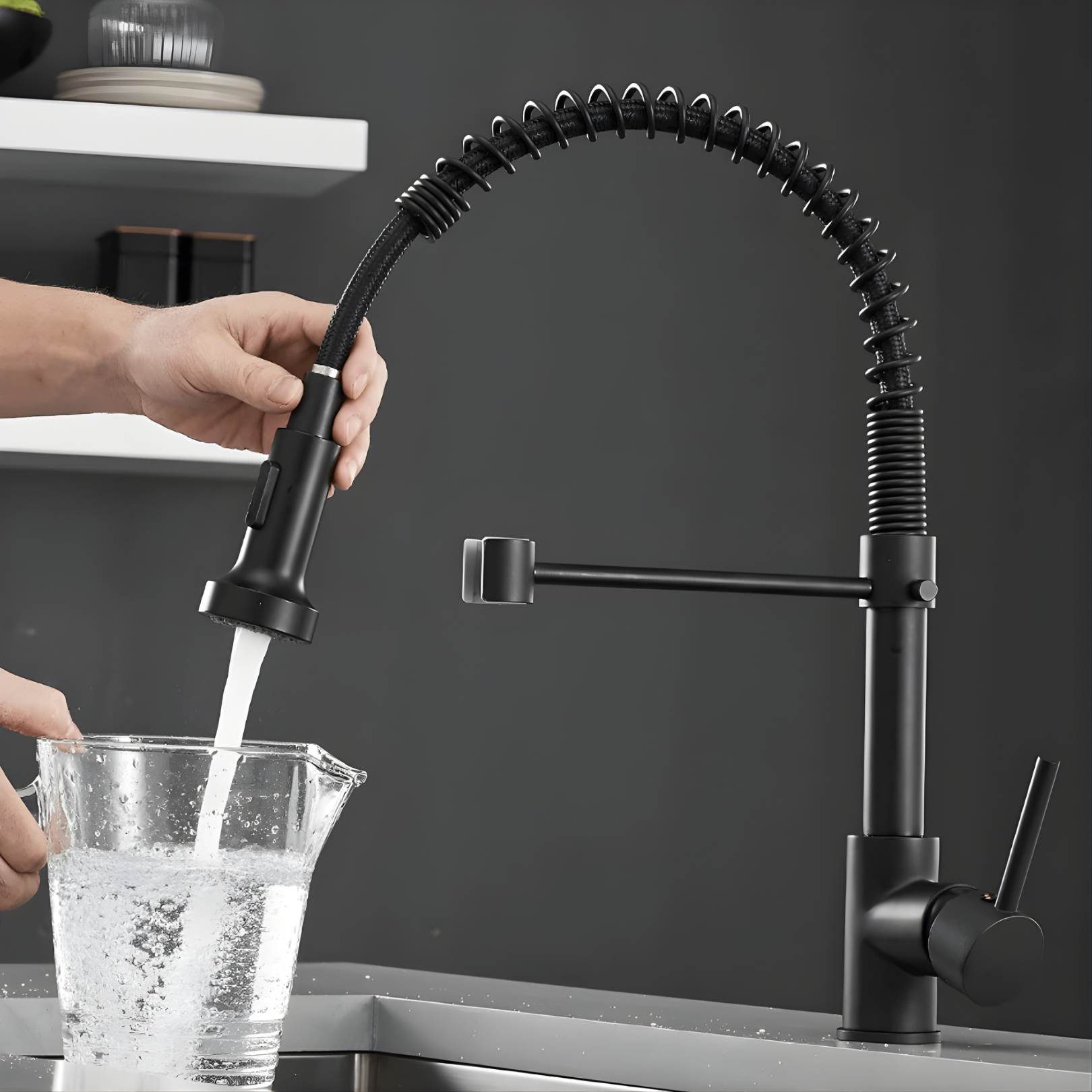 Halmstad - Single Hole Pre-Rinse Pull-Down Sprayer Spring Spout Kitchen Faucet