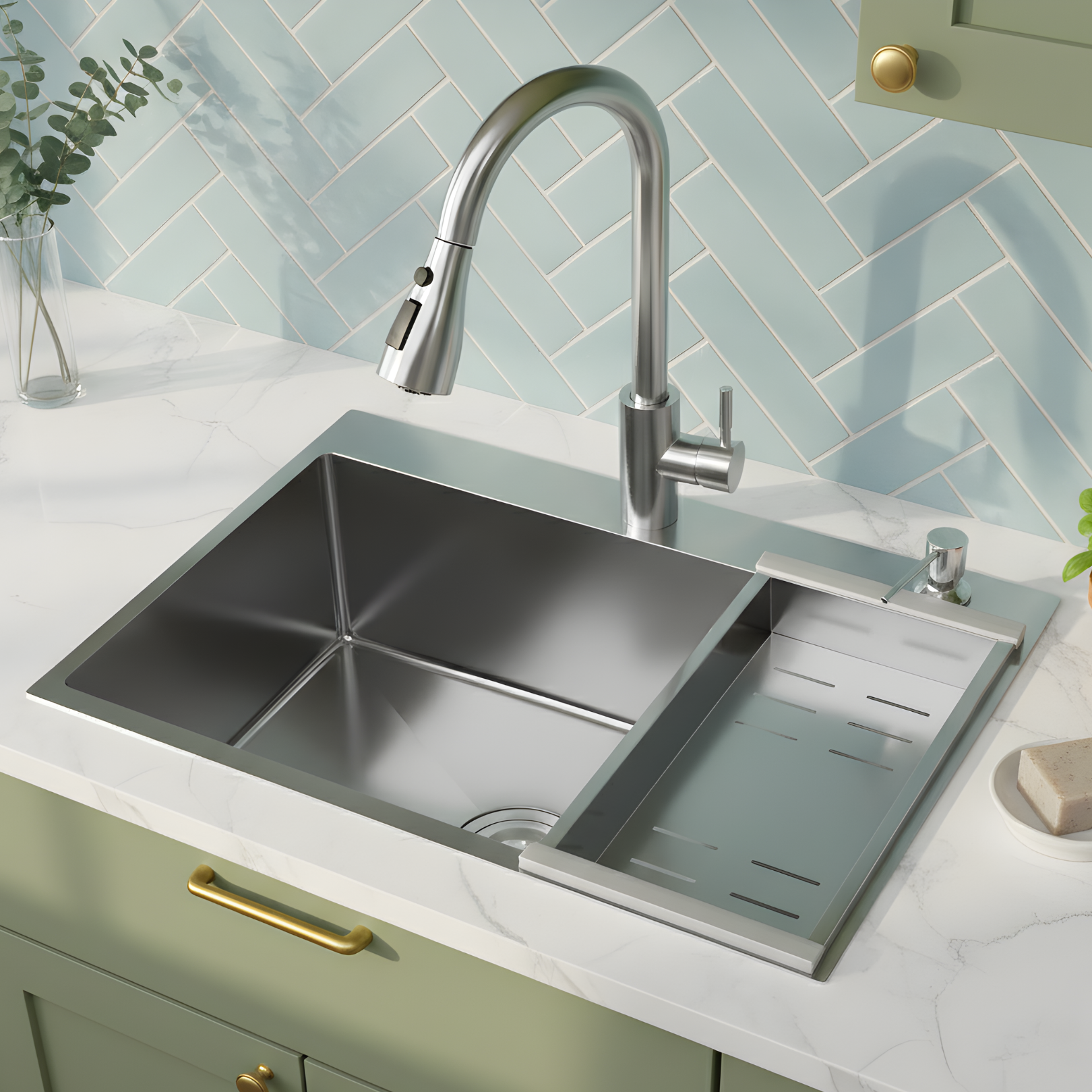 Klopeiner - 23.62" Stainless Steel Undermount Kitchen Sink with Pull-Out Faucet - Single Bowl Workstation Sink for Kitchen, Laundry & Bathroom