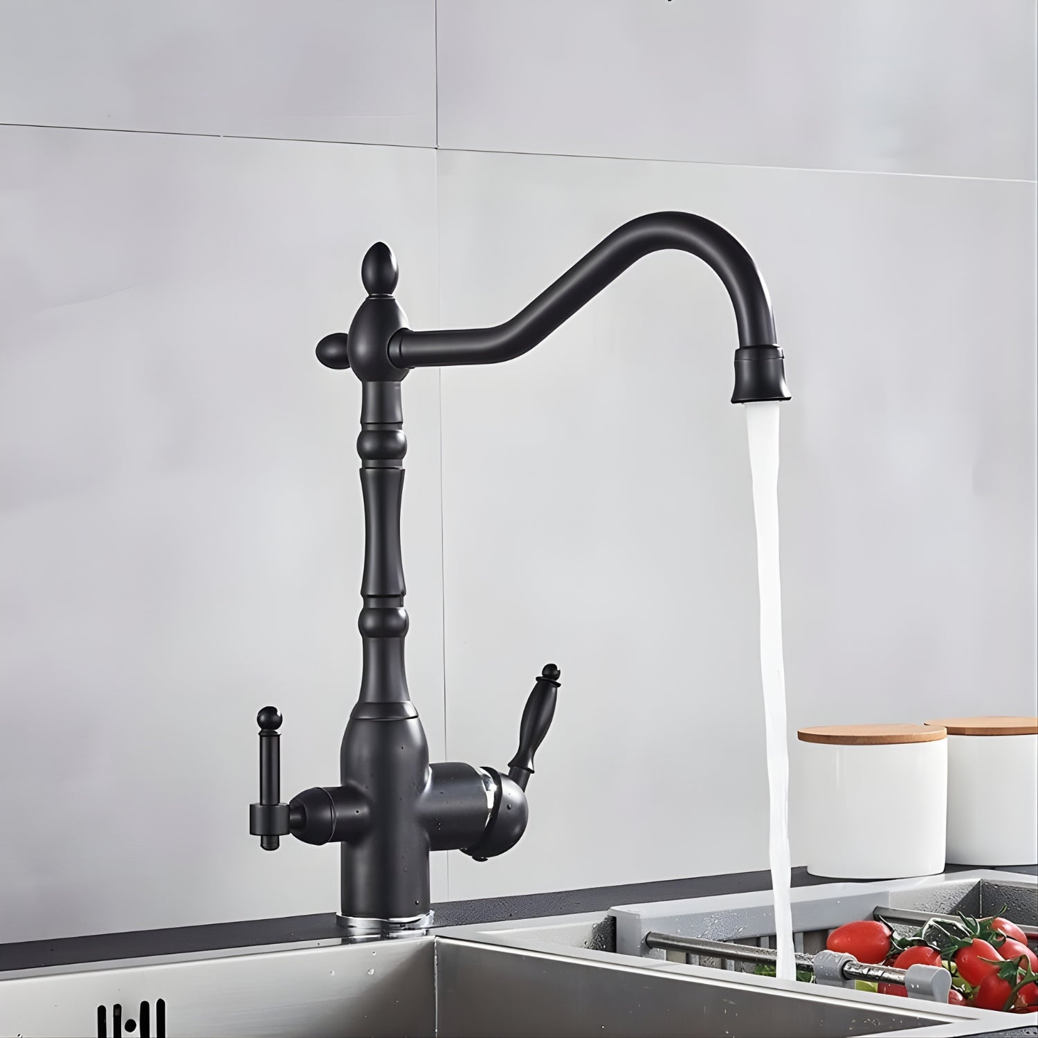 Arvik - 3-Way Kitchen Sink Faucet with Dual Handles and Pure Water Filter Spout With Hot and Cold Water Mixer