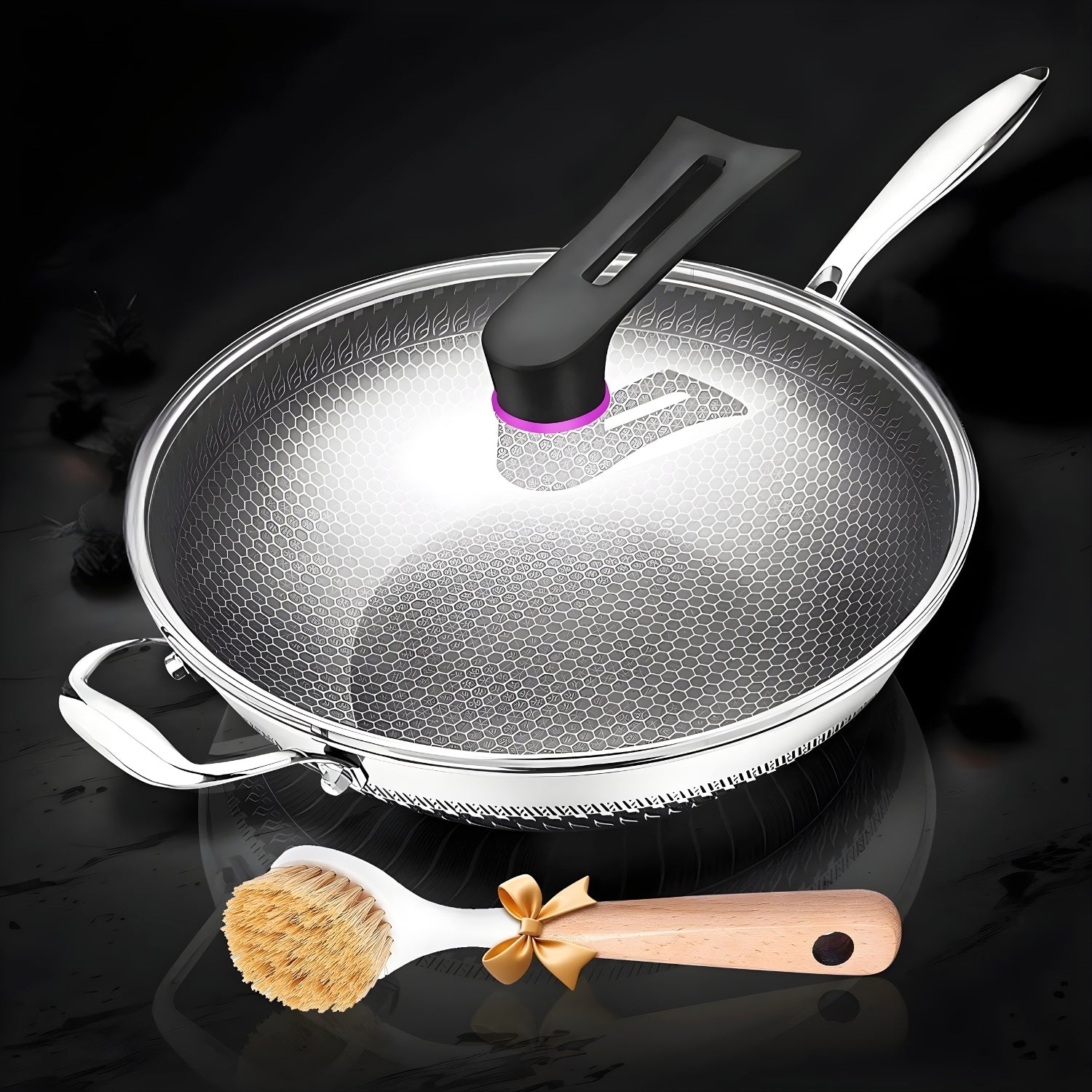 Panora - 13" Nonstick PFOA-Free Hybrid Wok Stainless Steel Pan with Lid