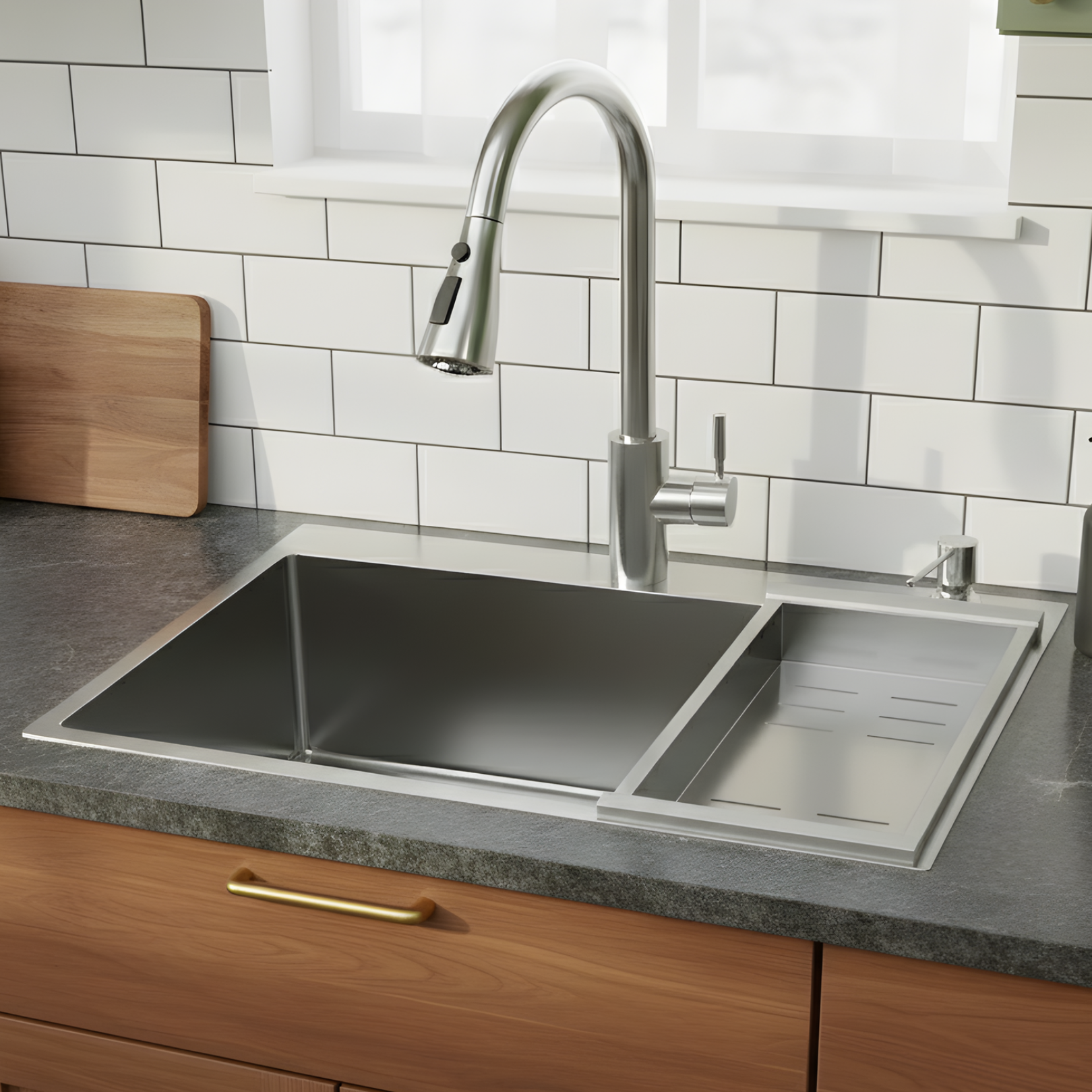 Klopeiner - 23.62" Stainless Steel Undermount Kitchen Sink with Pull-Out Faucet - Single Bowl Workstation Sink for Kitchen, Laundry & Bathroom