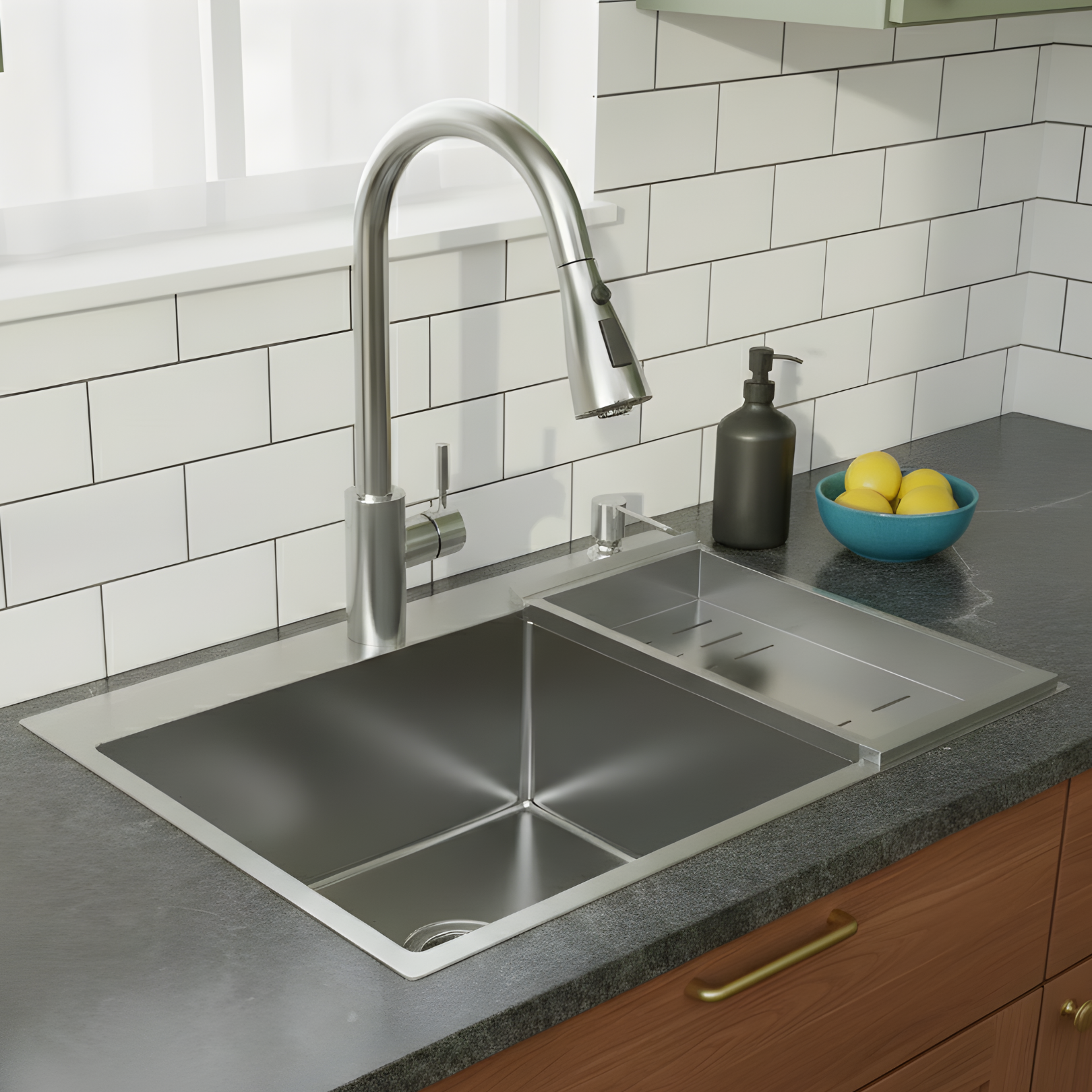 Klopeiner - 23.62" Stainless Steel Undermount Kitchen Sink with Pull-Out Faucet - Single Bowl Workstation Sink for Kitchen, Laundry & Bathroom