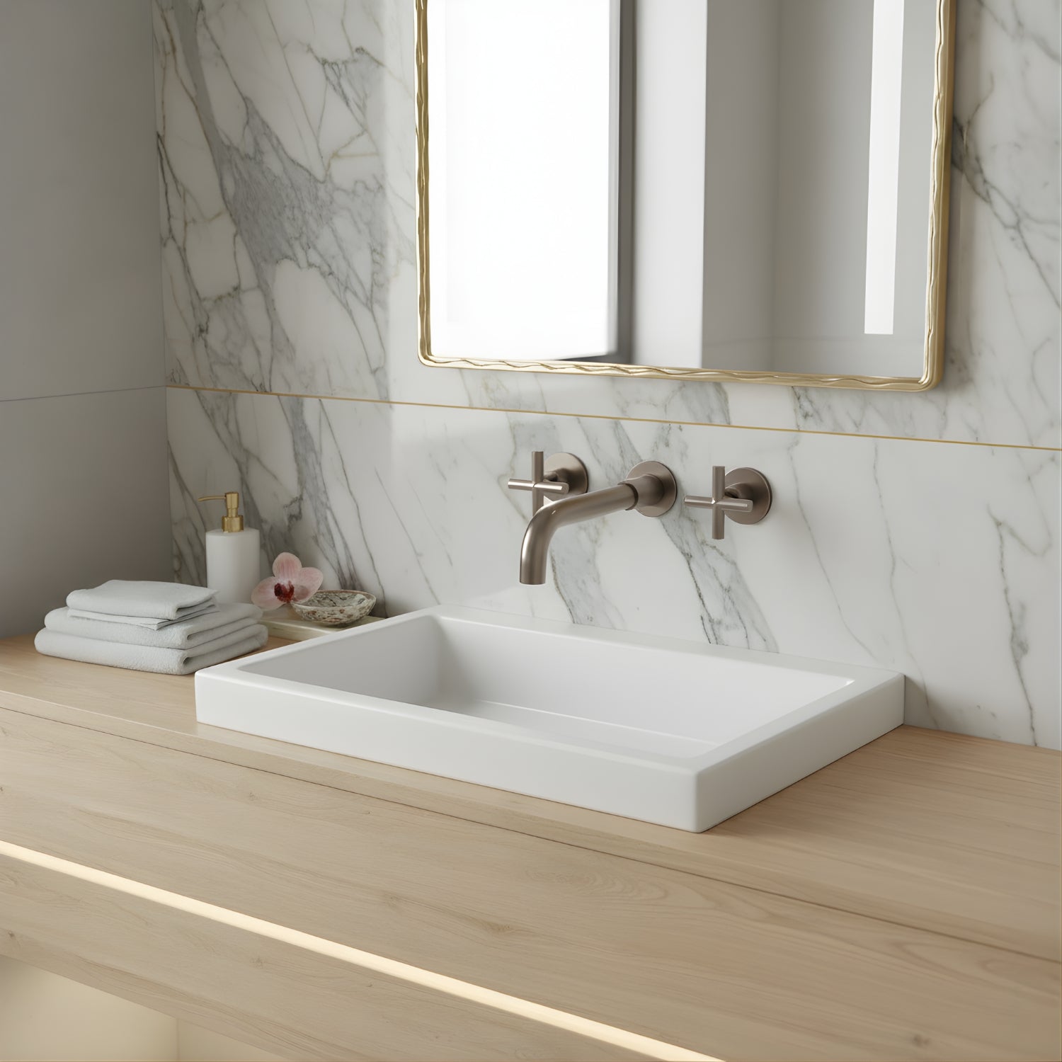 Lovasen - Wall Mounted Double Handle Hot & Cold Rotatable Faucet for Bathroom Sink