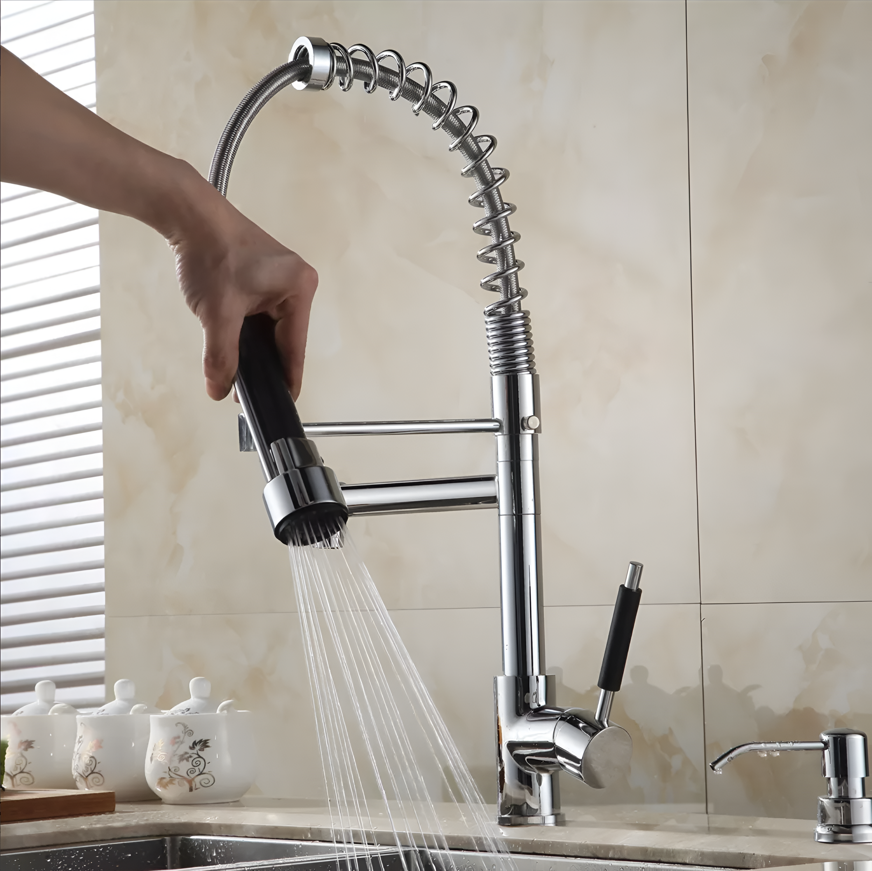 Chrome Kitchen Faucet with Pull-Down Spray