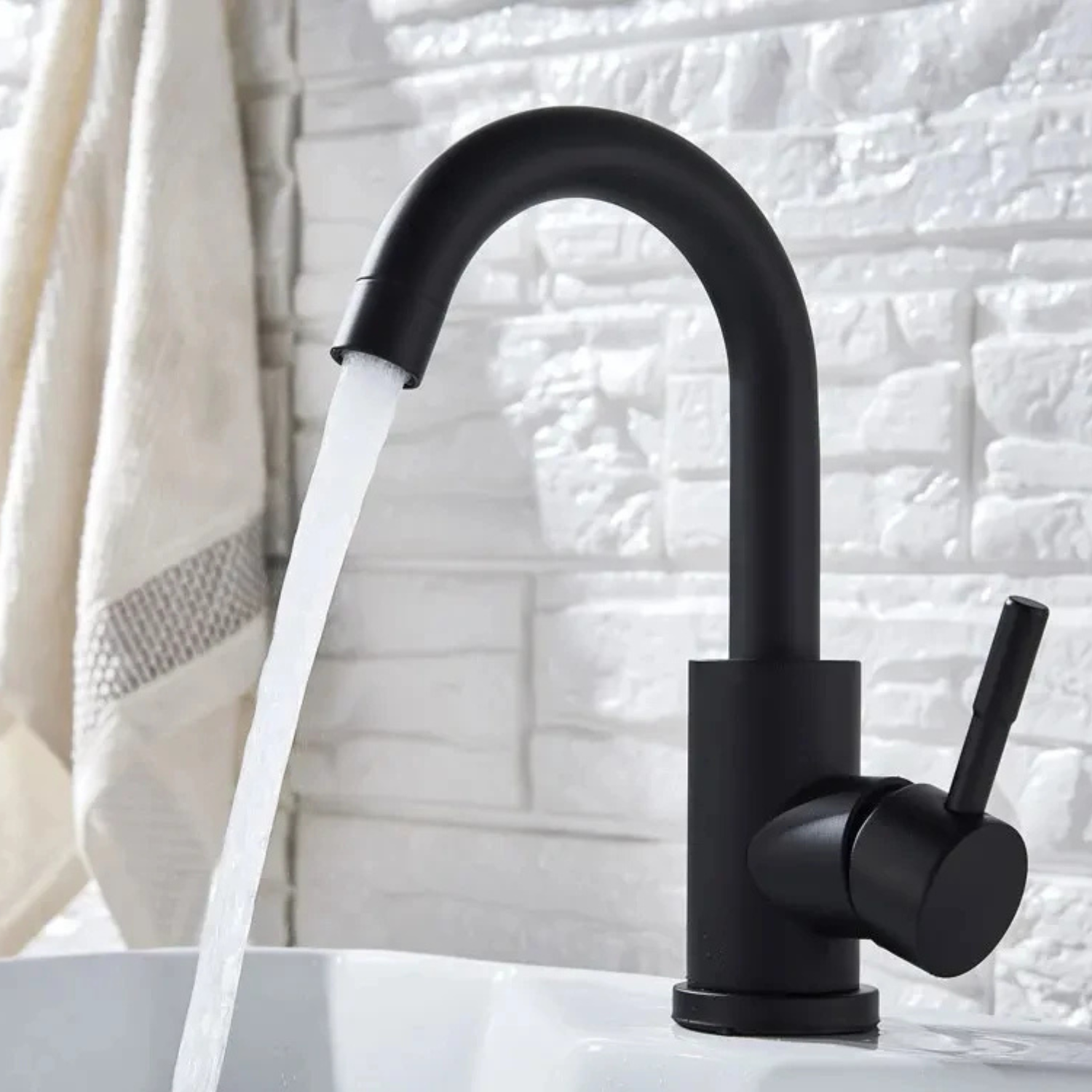 Copenhagen Gooseneck - Stainless Steel Bathroom Basin Faucet – Hot & Cold Mixer, 360° Rotating Single Handle Sink Tap