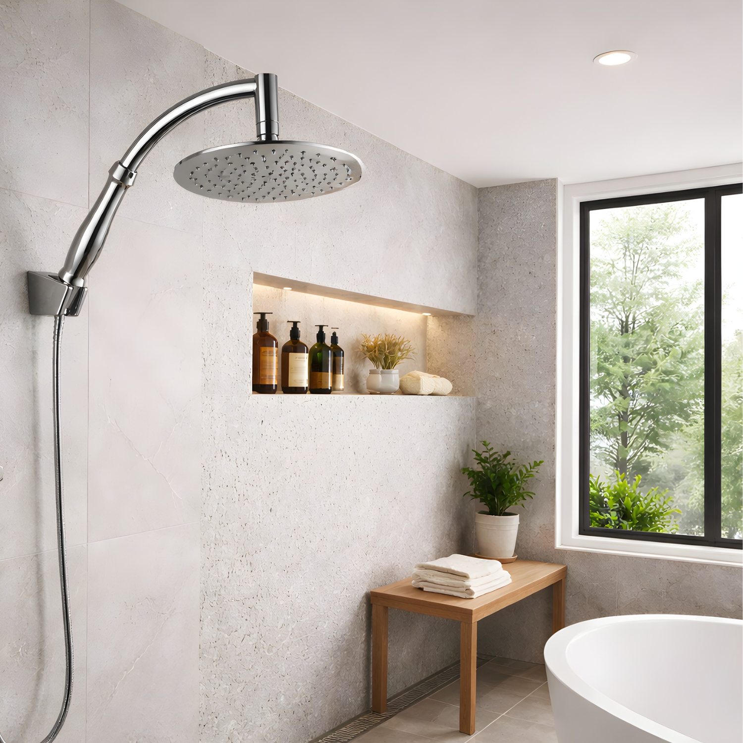Lulea - Ultra-Thin Stainless Steel Rainfall Shower Head with 360° Swivel & Anti-Clog Nozzles