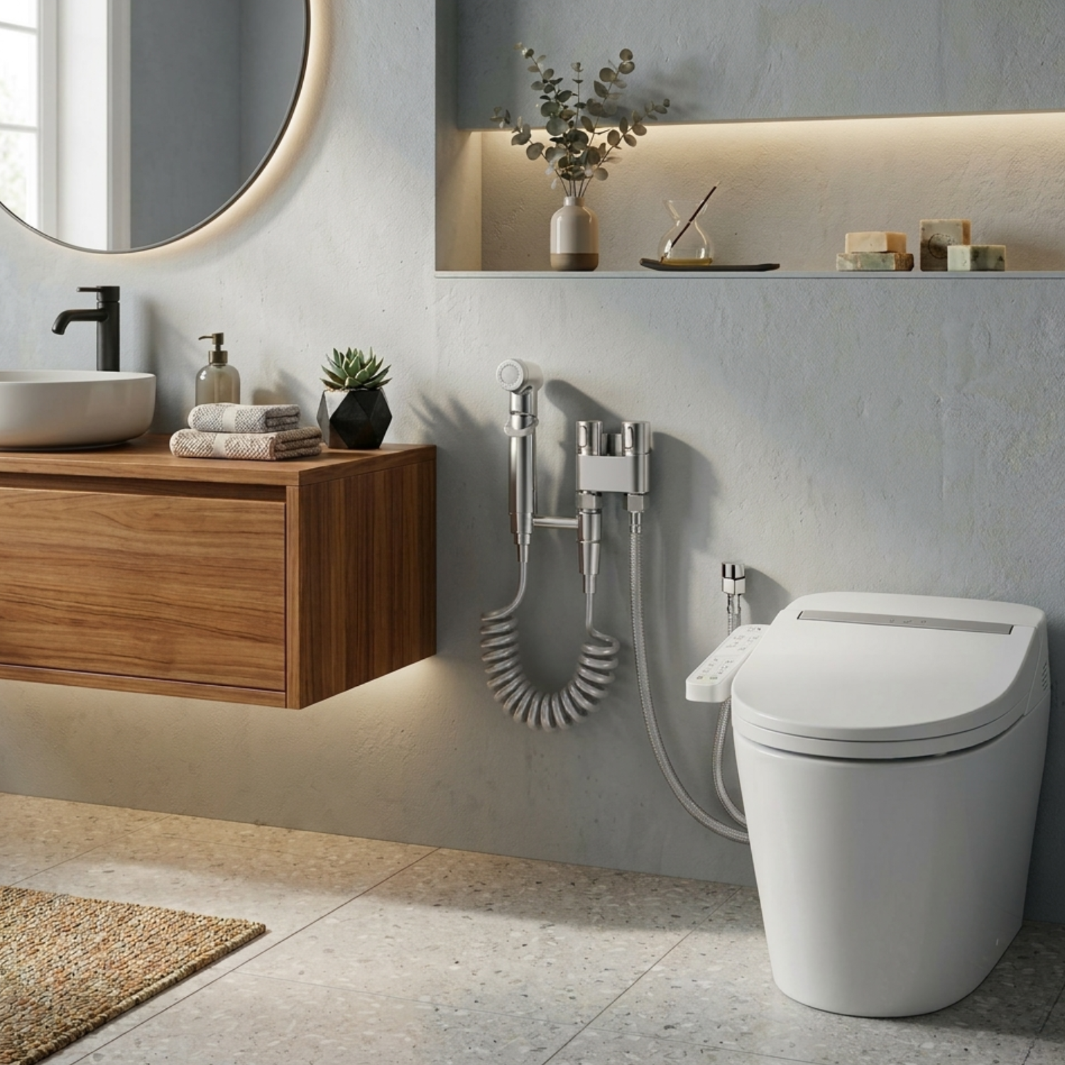 Aarhus - Hygienic Shower Bidet Sprayer – Double Outlet Angle Valve Bathroom Toilet Bidet Set