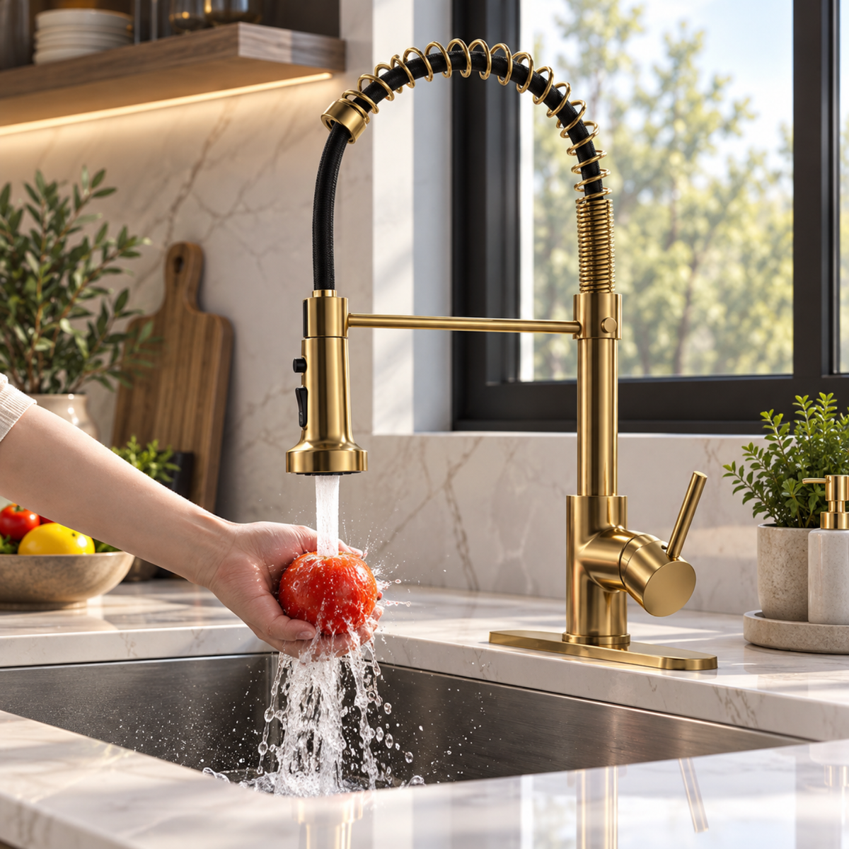 Halmstad - Single Hole Pre-Rinse Pull-Down Sprayer Spring Spout Kitchen Faucet