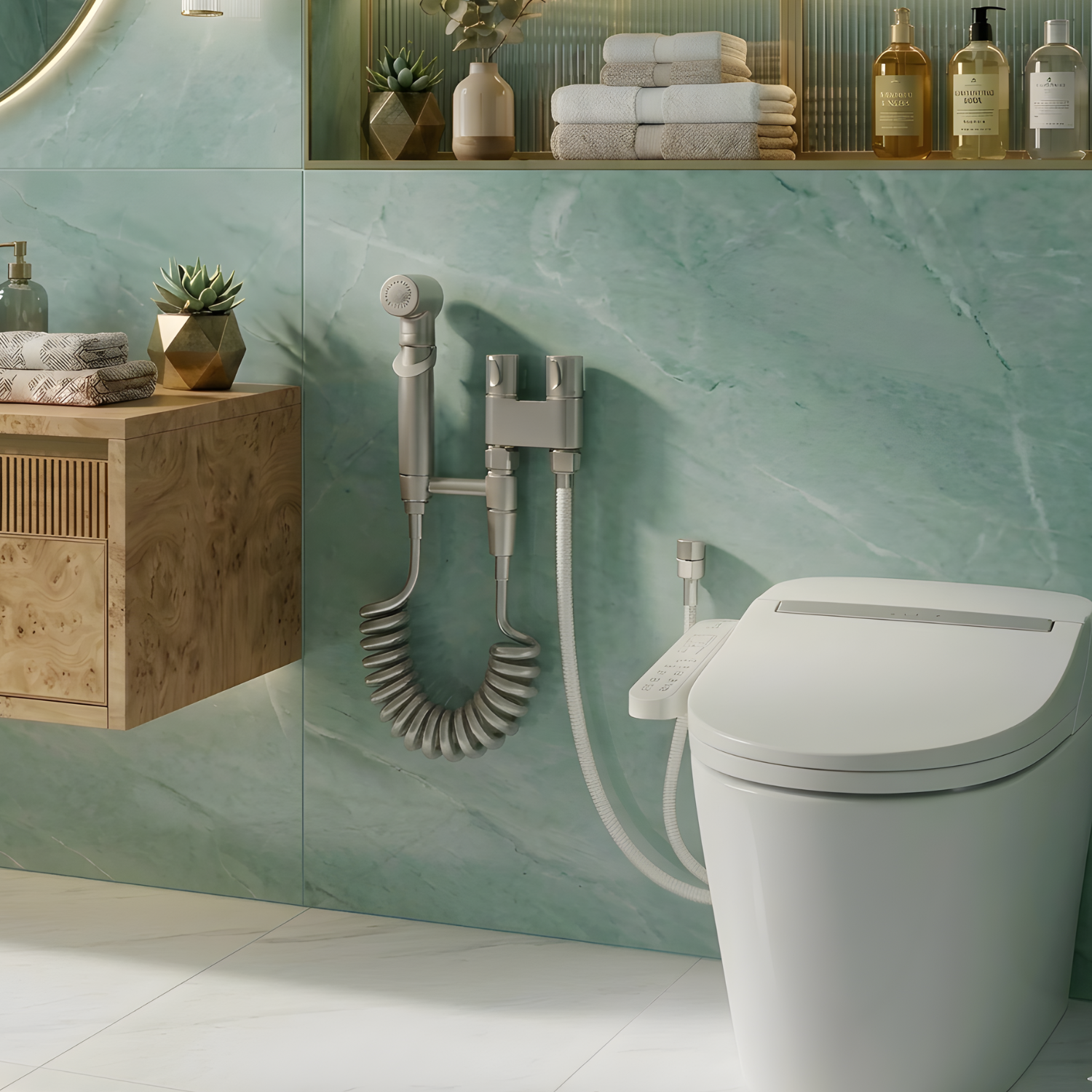 Aarhus - Hygienic Shower Bidet Sprayer – Double Outlet Angle Valve Bathroom Toilet Bidet Set