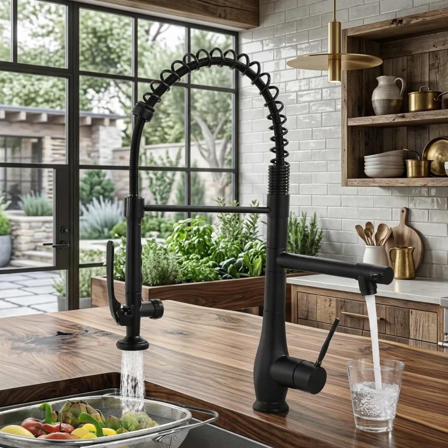 Oulanka - Commercial Single-Handle Kitchen Faucet with Dual-Outlet High-Arc Spring Sink Tap