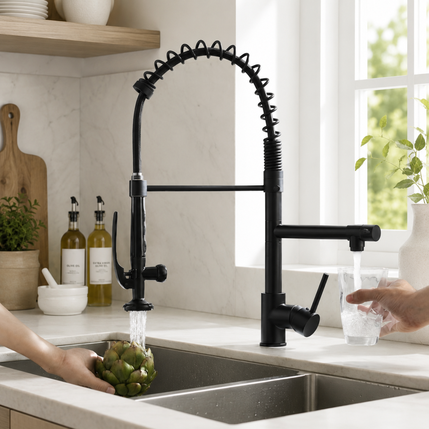 Tyresta - Modern Pull-Out Kitchen Faucet – Single Handle Solid Brass Mixer Tap