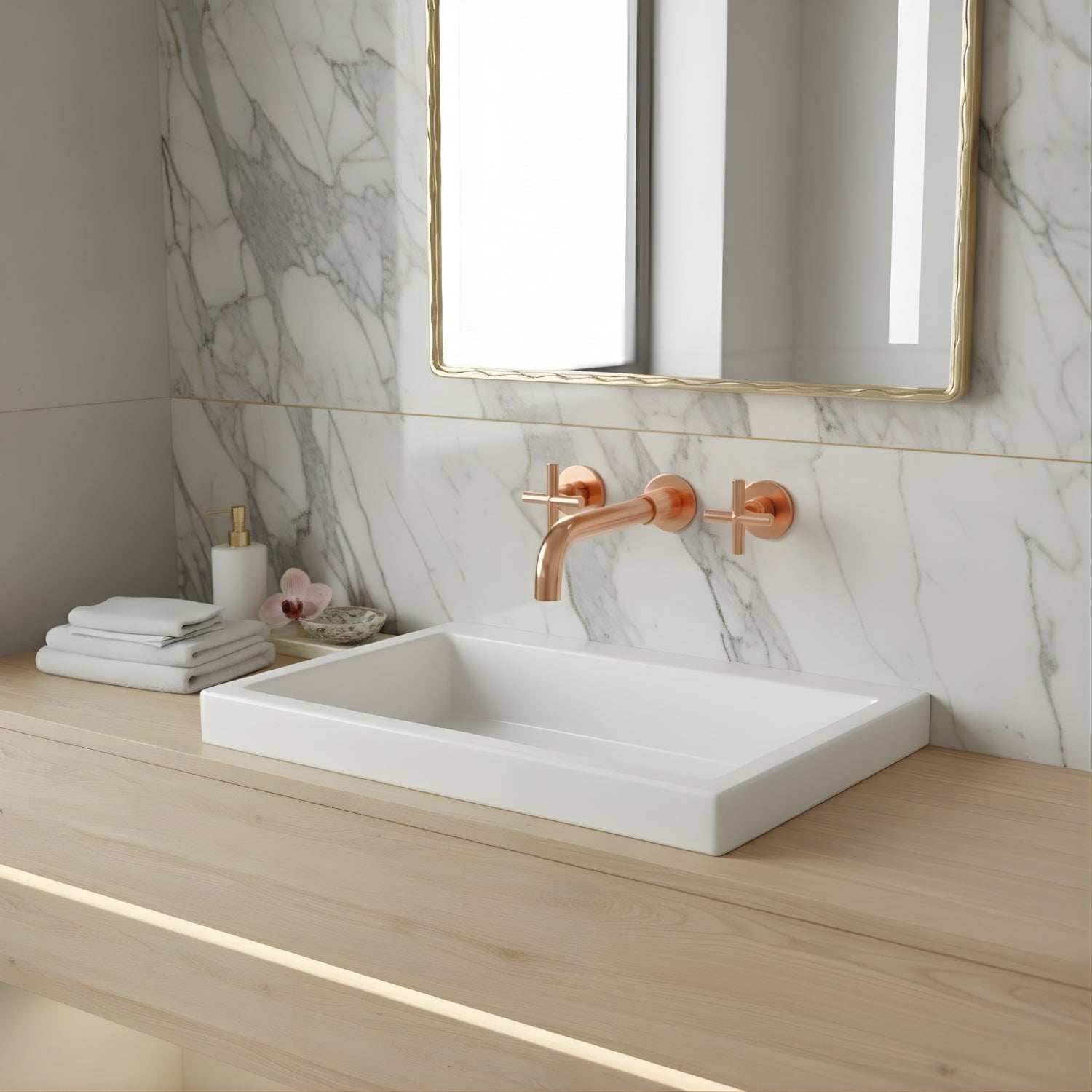 Lovasen - Wall Mounted Double Handle Hot & Cold Rotatable Faucet for Bathroom Sink