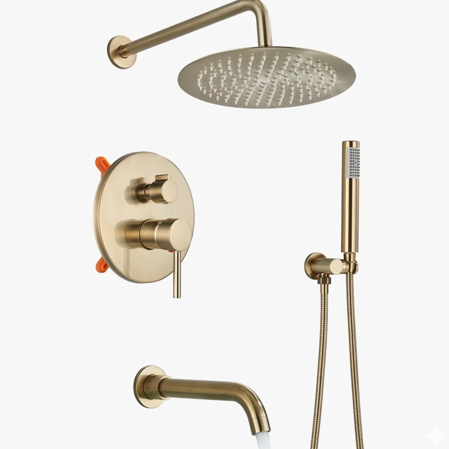 Odense -Brushed Gold Shower Faucet Wall Mounted Big Rainfall Head Hand Sprayer Set