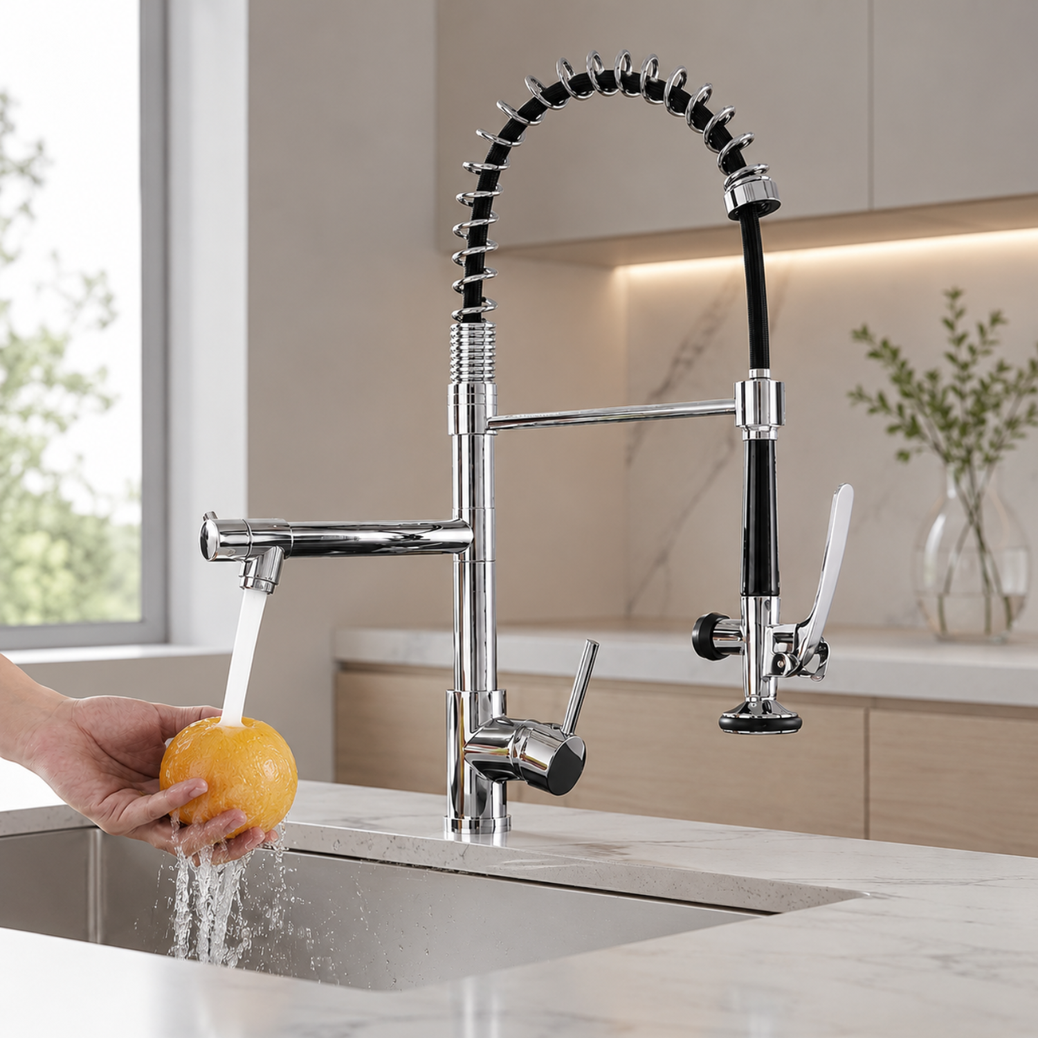 Tyresta - Modern Pull-Out Kitchen Faucet – Single Handle Solid Brass Mixer Tap