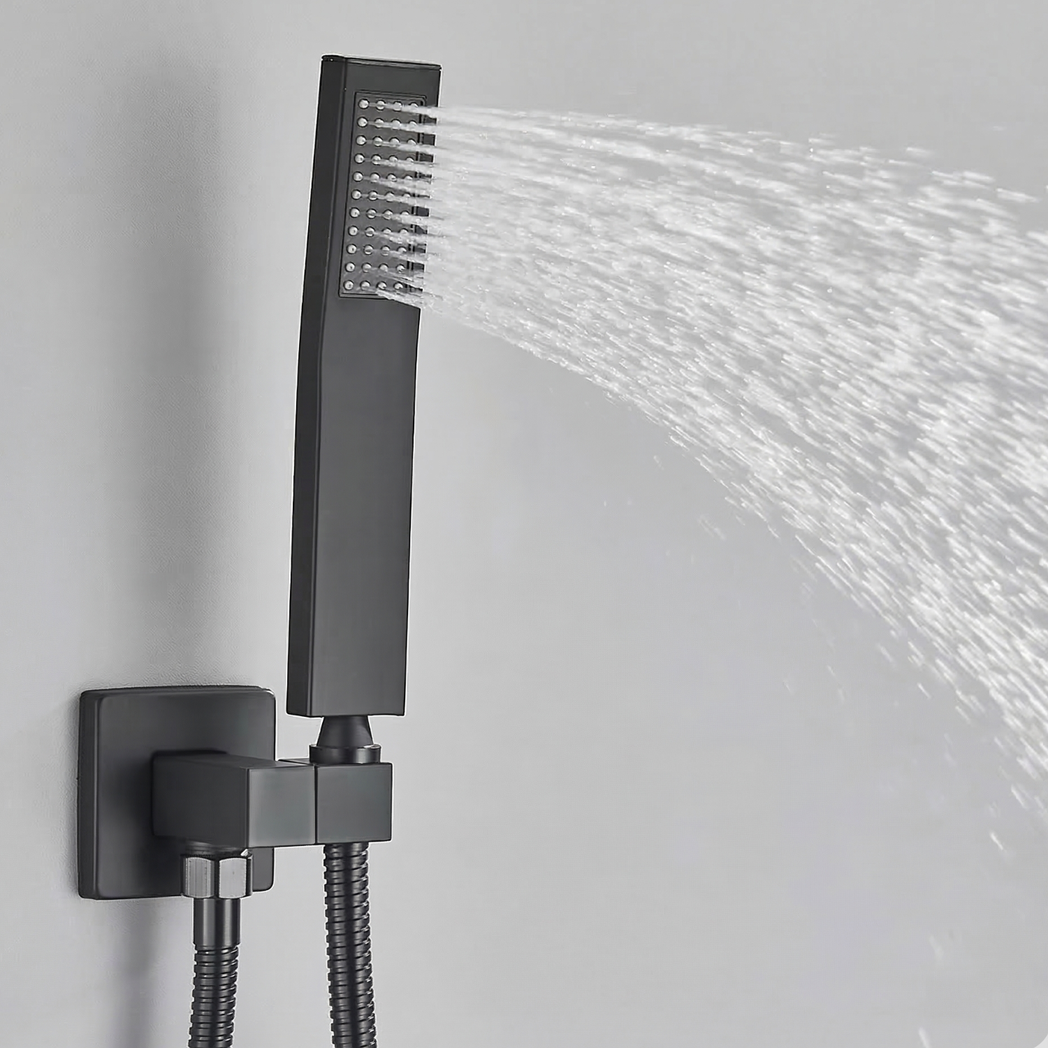 Vattern - Two-Way Matte Black Wall Mount Rainfall Shower Faucet Set with Concealed Waterfall Shower System and Tub Spout