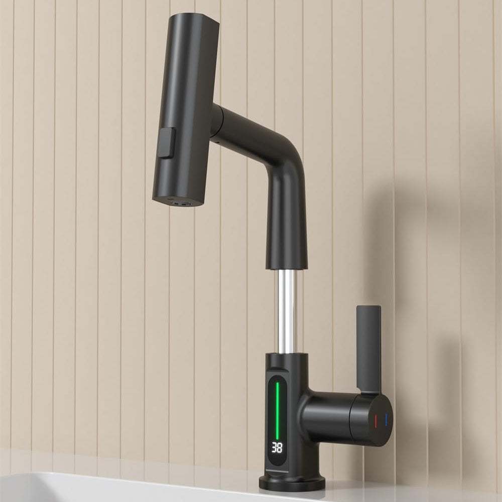 Adjustable smart faucet with a screen