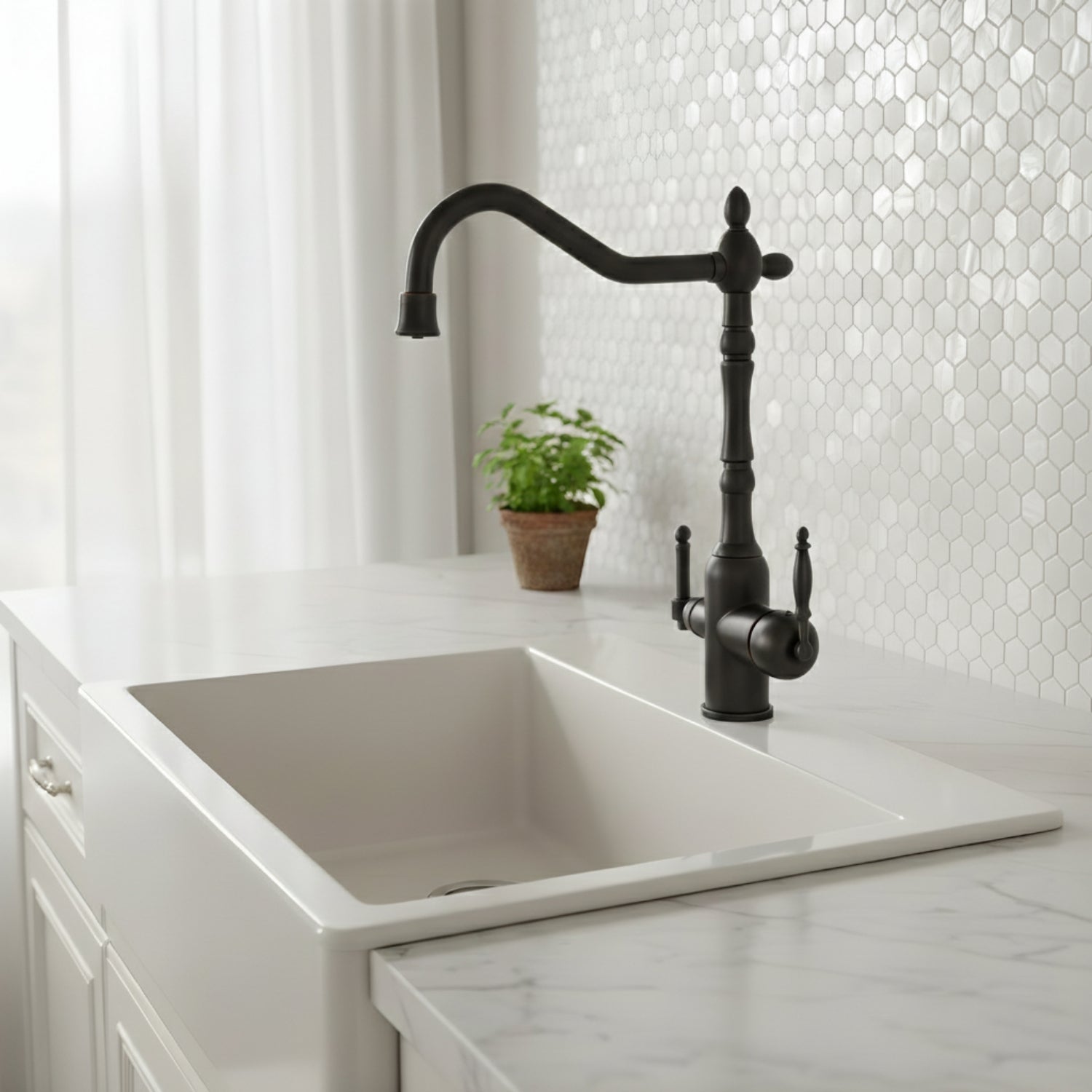 Arvik - 3-Way Kitchen Sink Faucet with Dual Handles and Pure Water Filter Spout With Hot and Cold Water Mixer