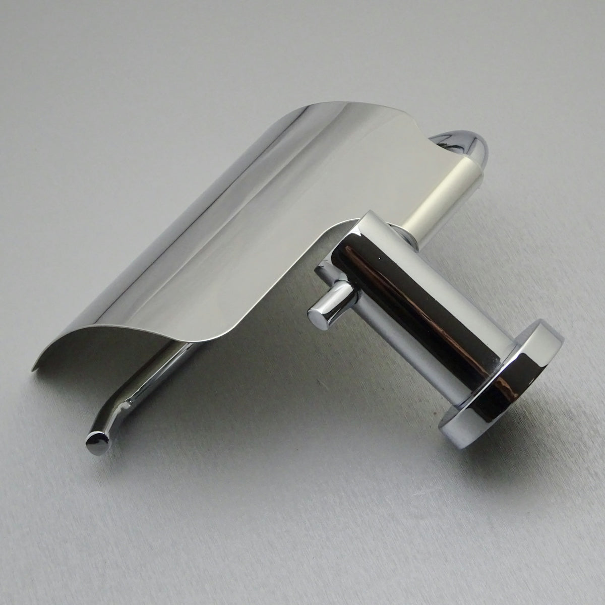 Chrome toilet paper holder on wall