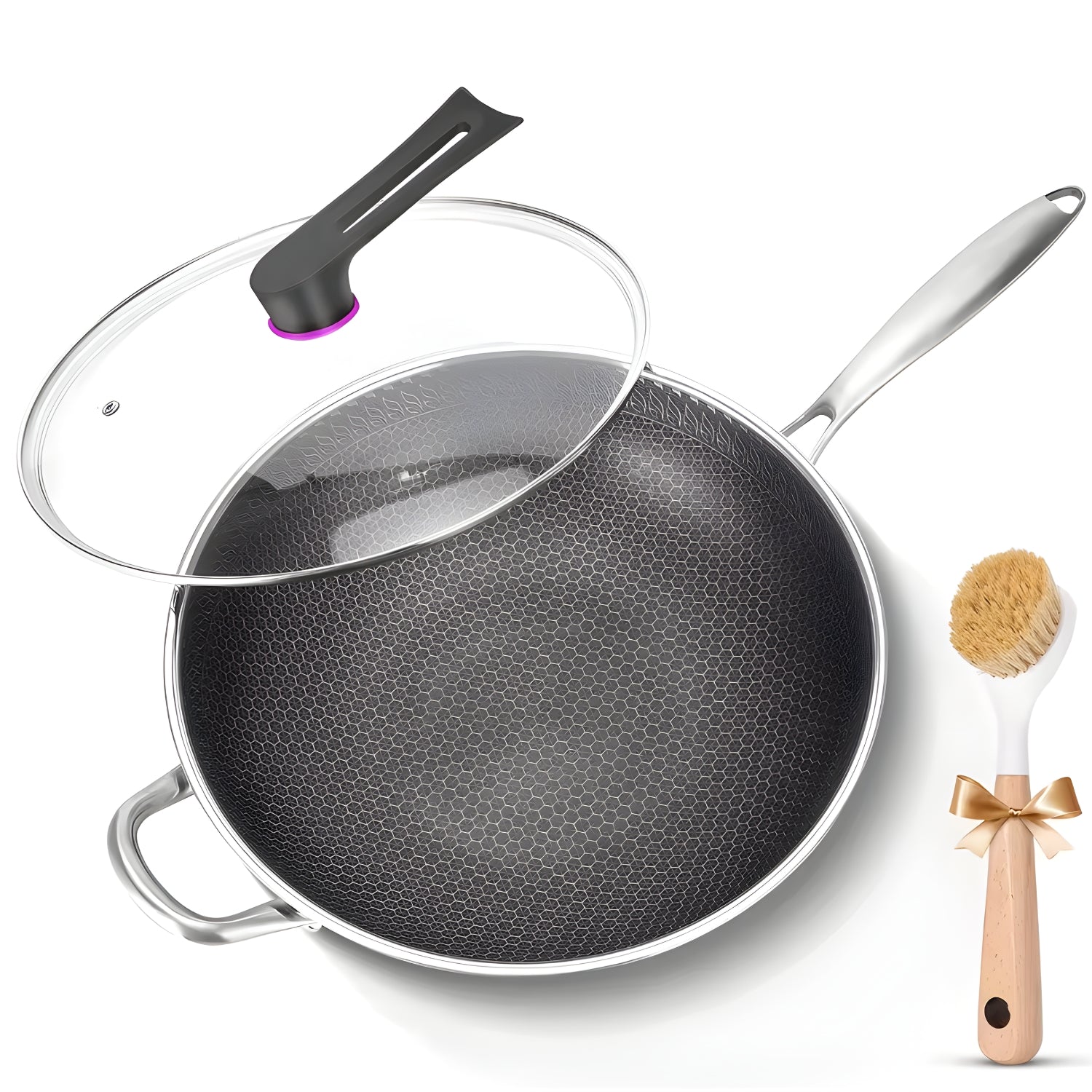 Panora - 13" Nonstick PFOA-Free Hybrid Wok Stainless Steel Pan with Lid