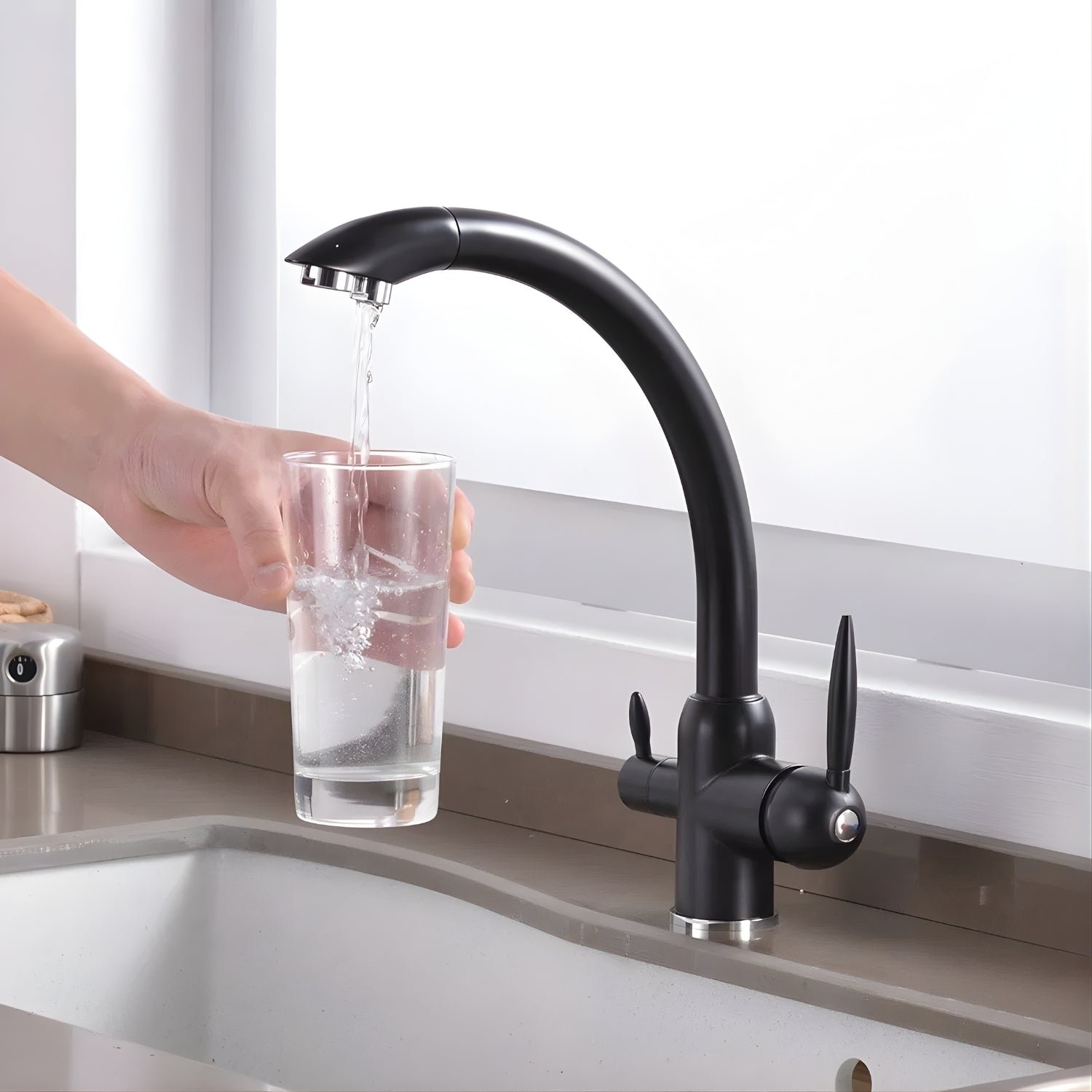 Sundby - Three-Way Faucet Kitchen Sink Mixer Tap Hot Cold Water Crane Deck Mounted Kitchen Tap