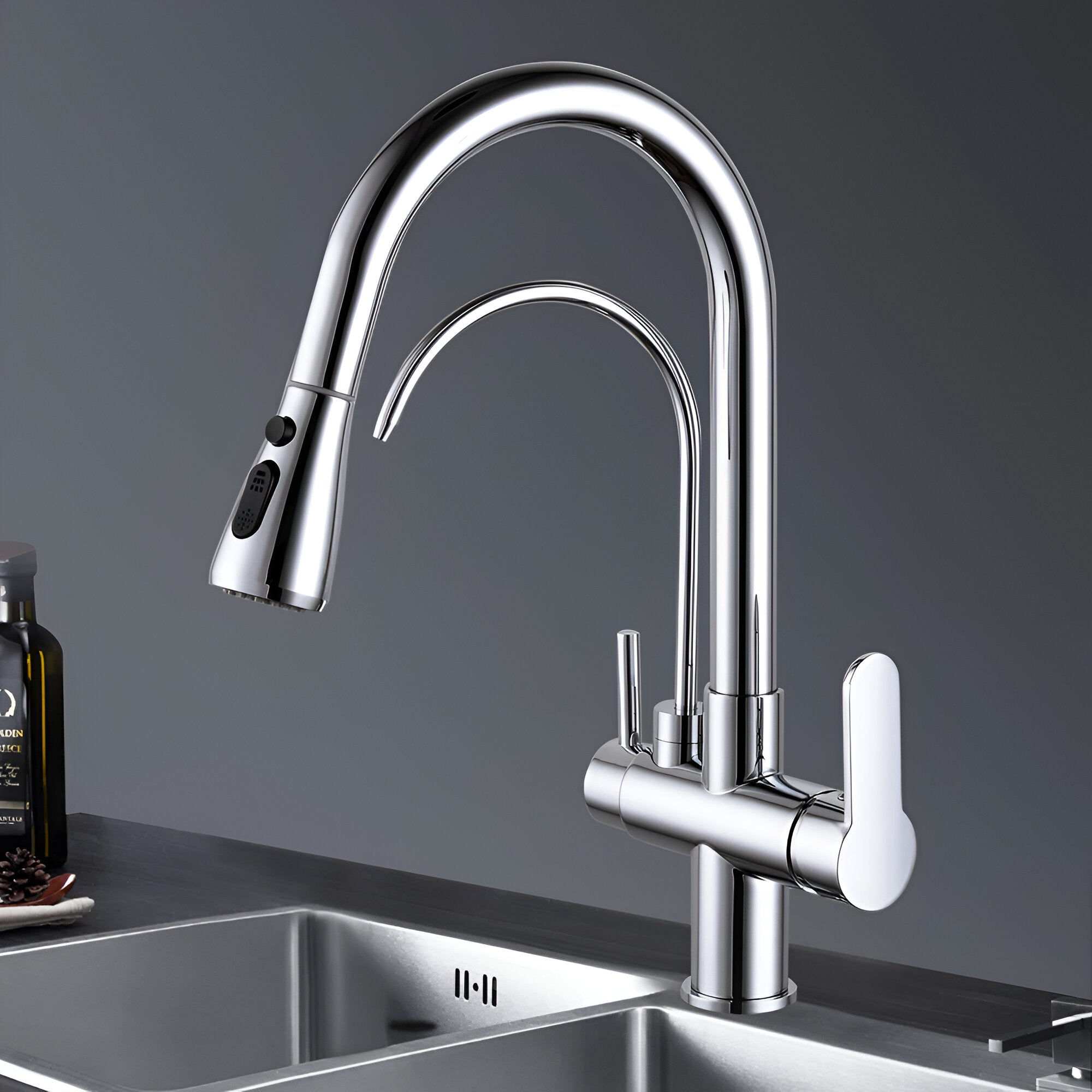 Chrome kitchen modern faucet with filtered water dispenser