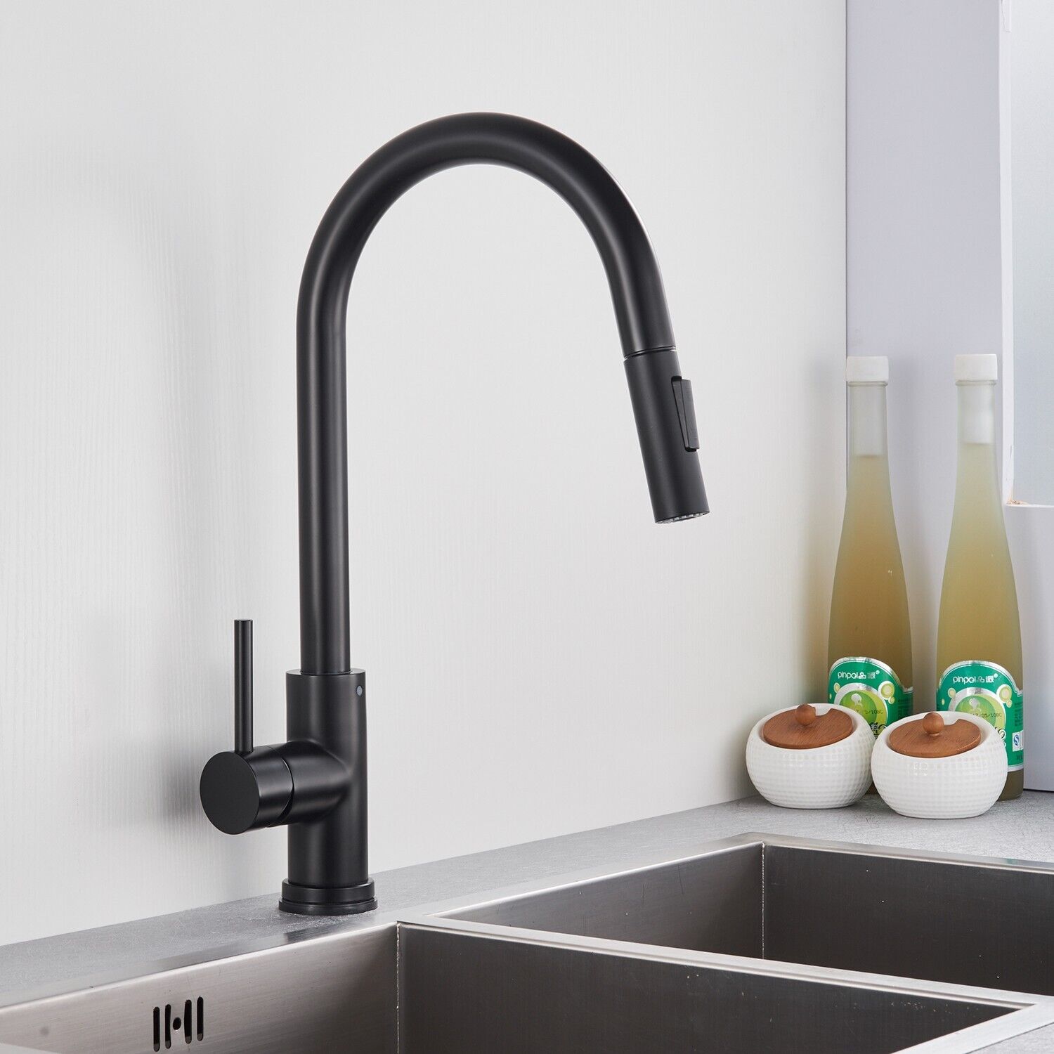 Black modern kitchen faucet