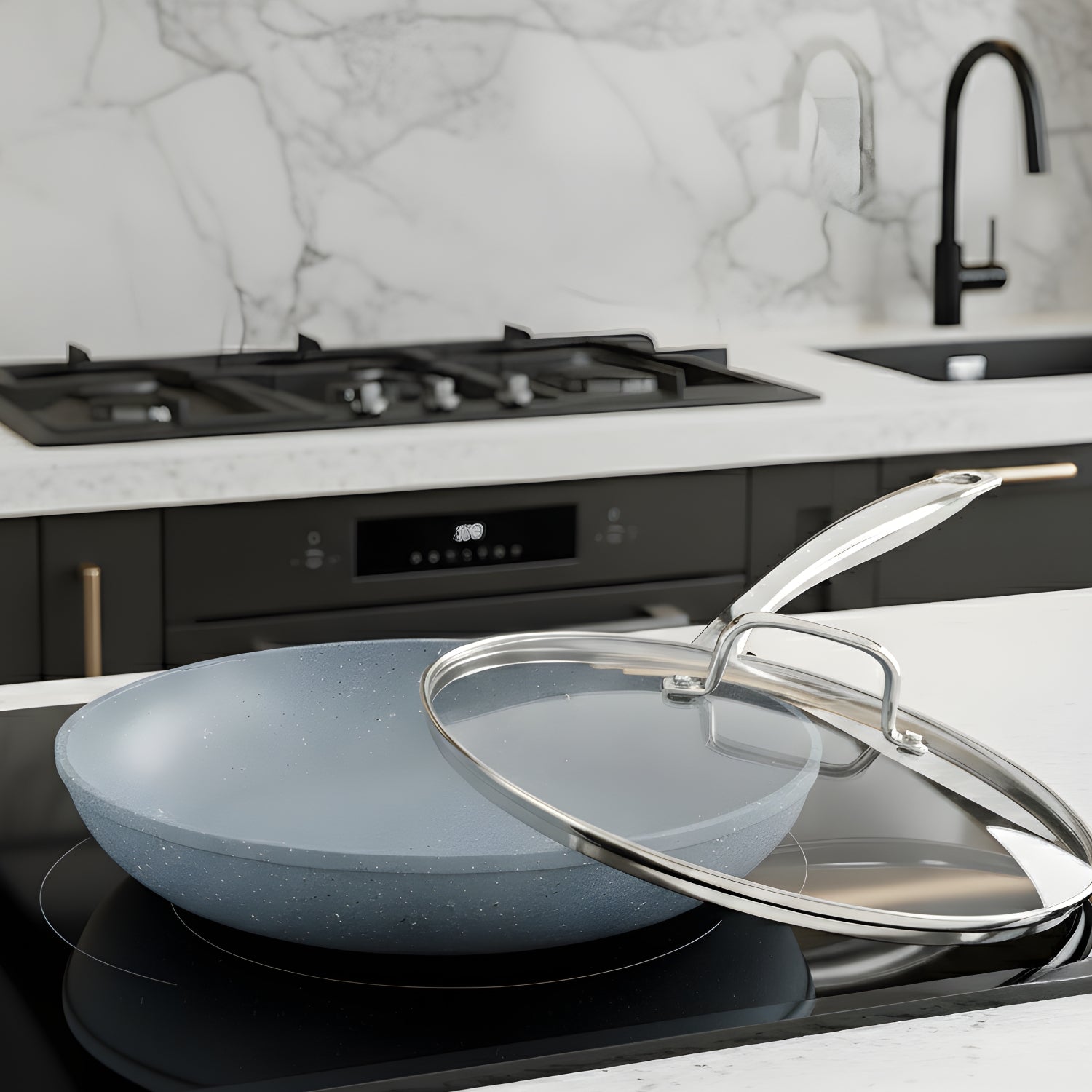 Voke - 8-Inch Nonstick Marble Stone Frying Pan with Lid