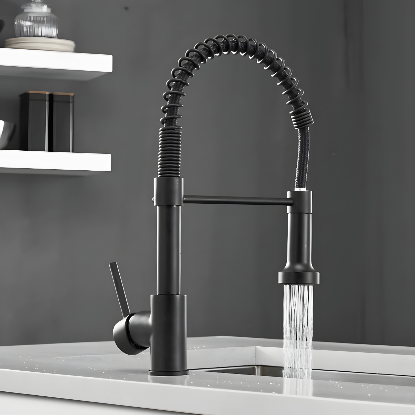 Halmstad - Single Hole Pre-Rinse Pull-Down Sprayer Spring Spout Kitchen Faucet