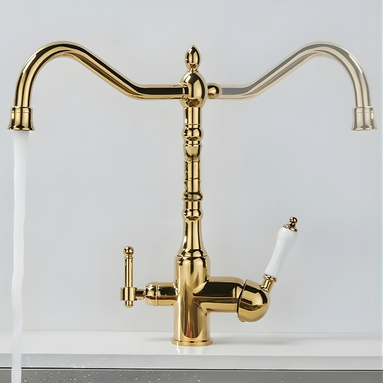 Arvik - 3-Way Kitchen Sink Faucet with Dual Handles and Pure Water Filter Spout With Hot and Cold Water Mixer