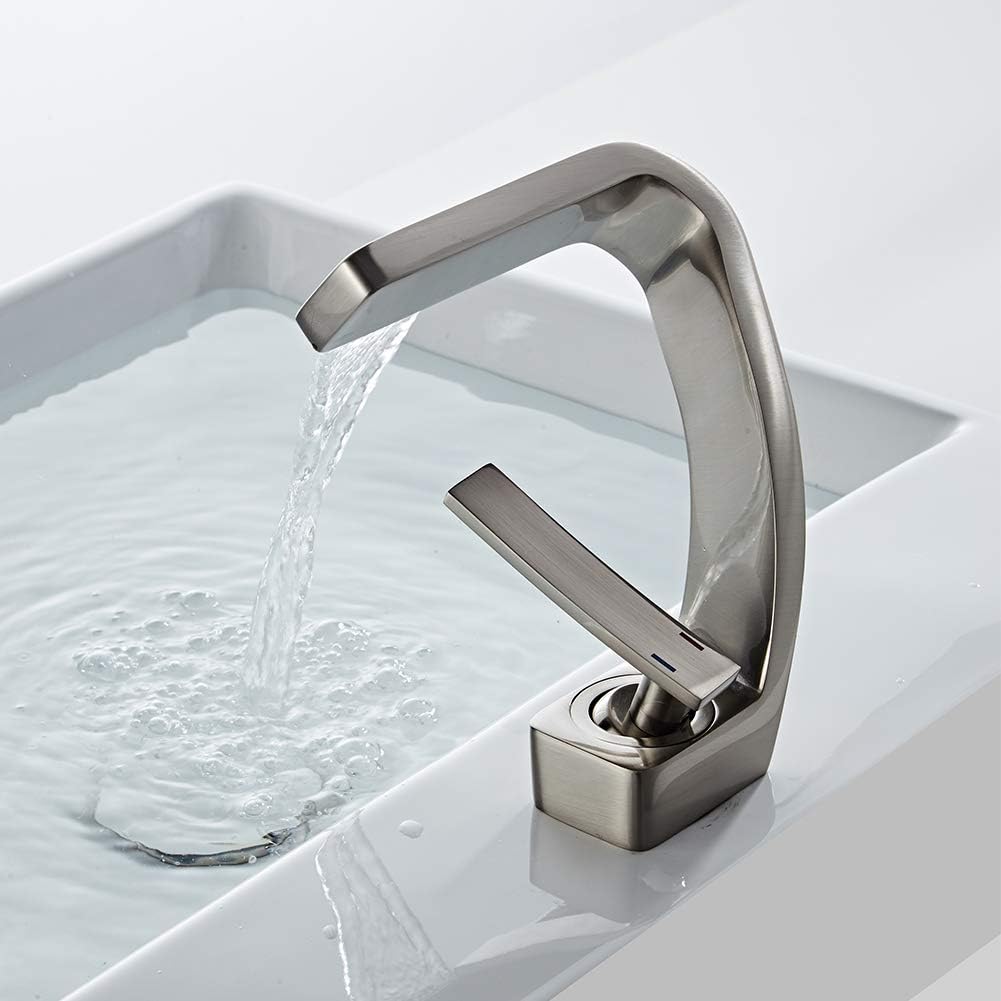 Brushed nickel modern bathroom faucet with minimalistic style