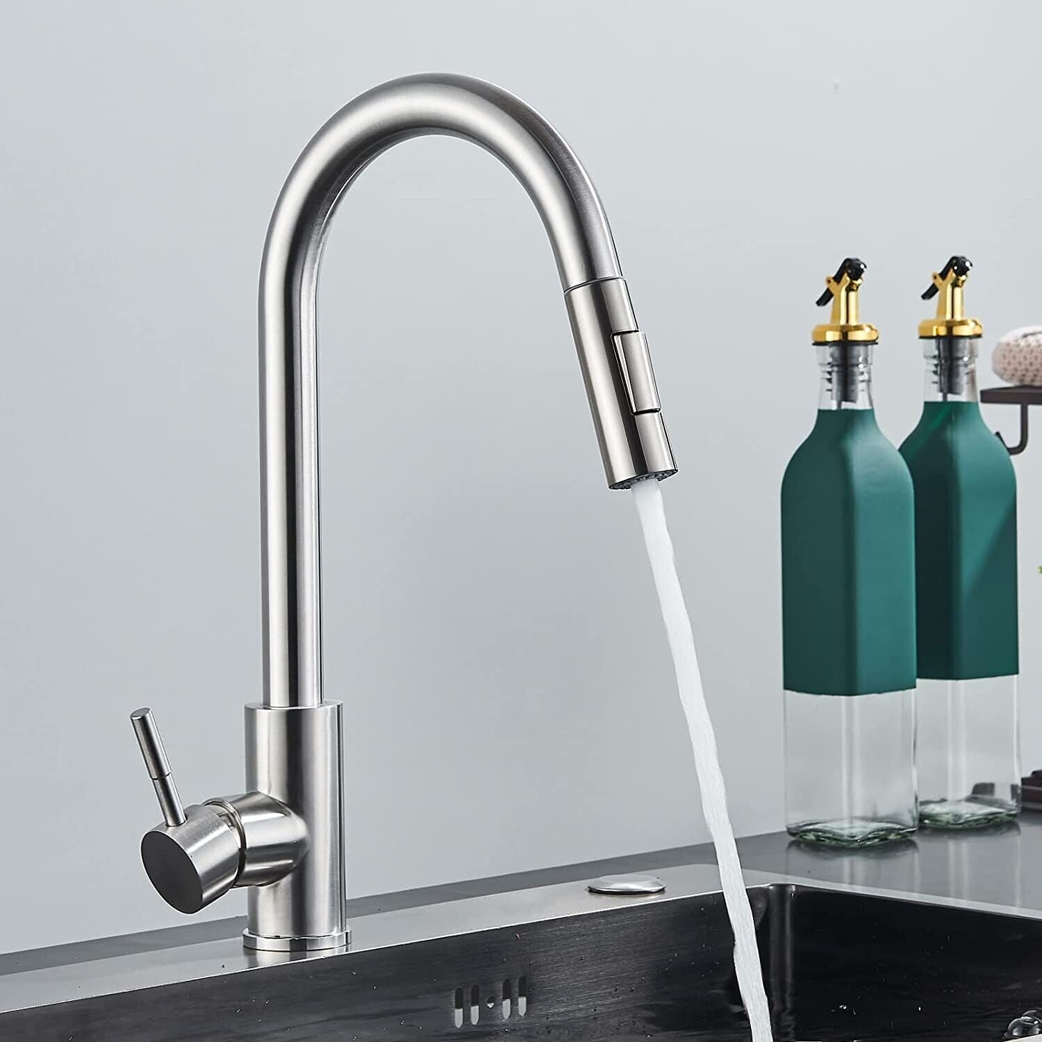 Chrome modern kitchen faucet with two modes