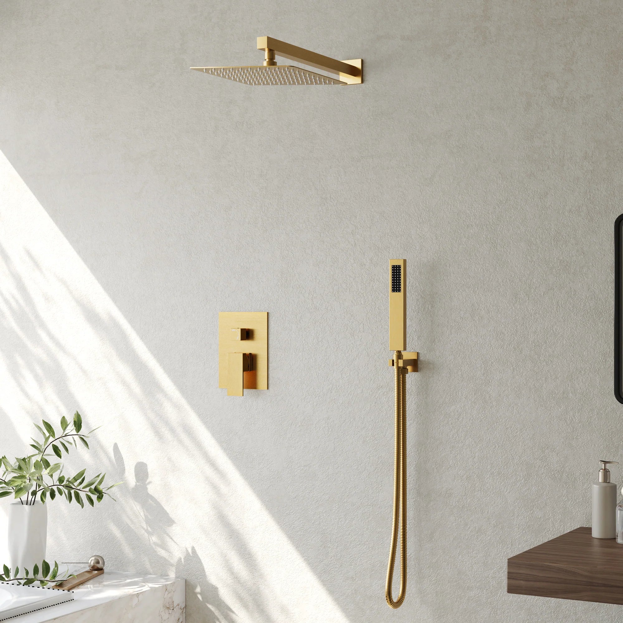 Golden shower kit mounted on the wall