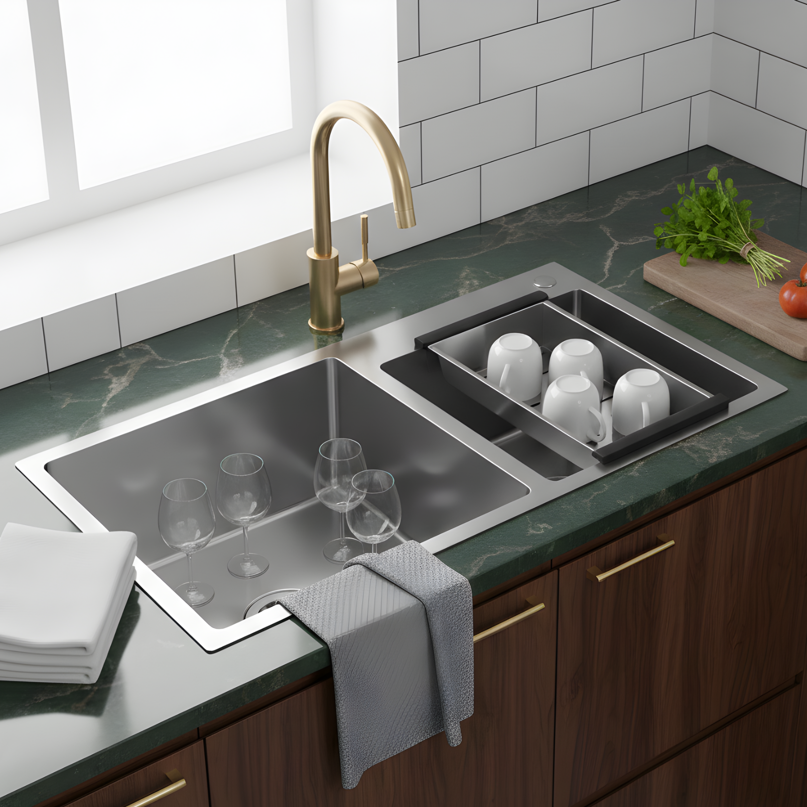 Strolberg - Drop-in Workstation Sink - Stainless Steel Double Bowl Kitchen Sink with Noise Reduction - Silver