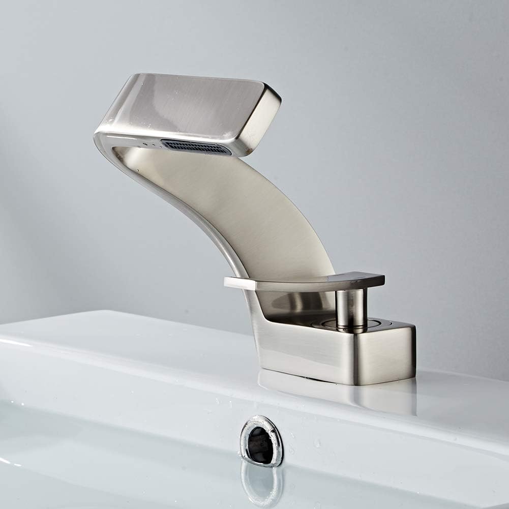 Brushed nickel modern bathroom faucet with minimalistic style