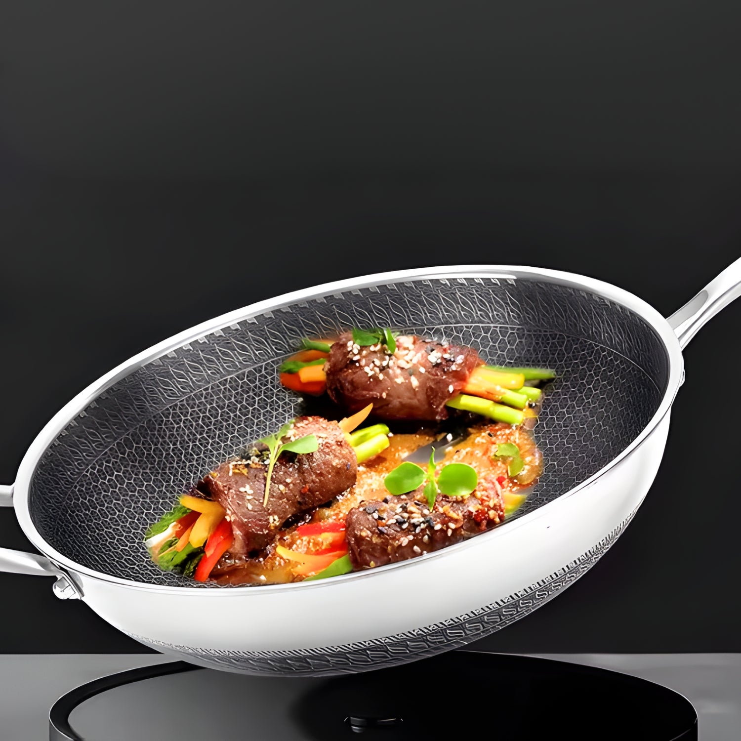 Panora - 13" Nonstick PFOA-Free Hybrid Wok Stainless Steel Pan with Lid