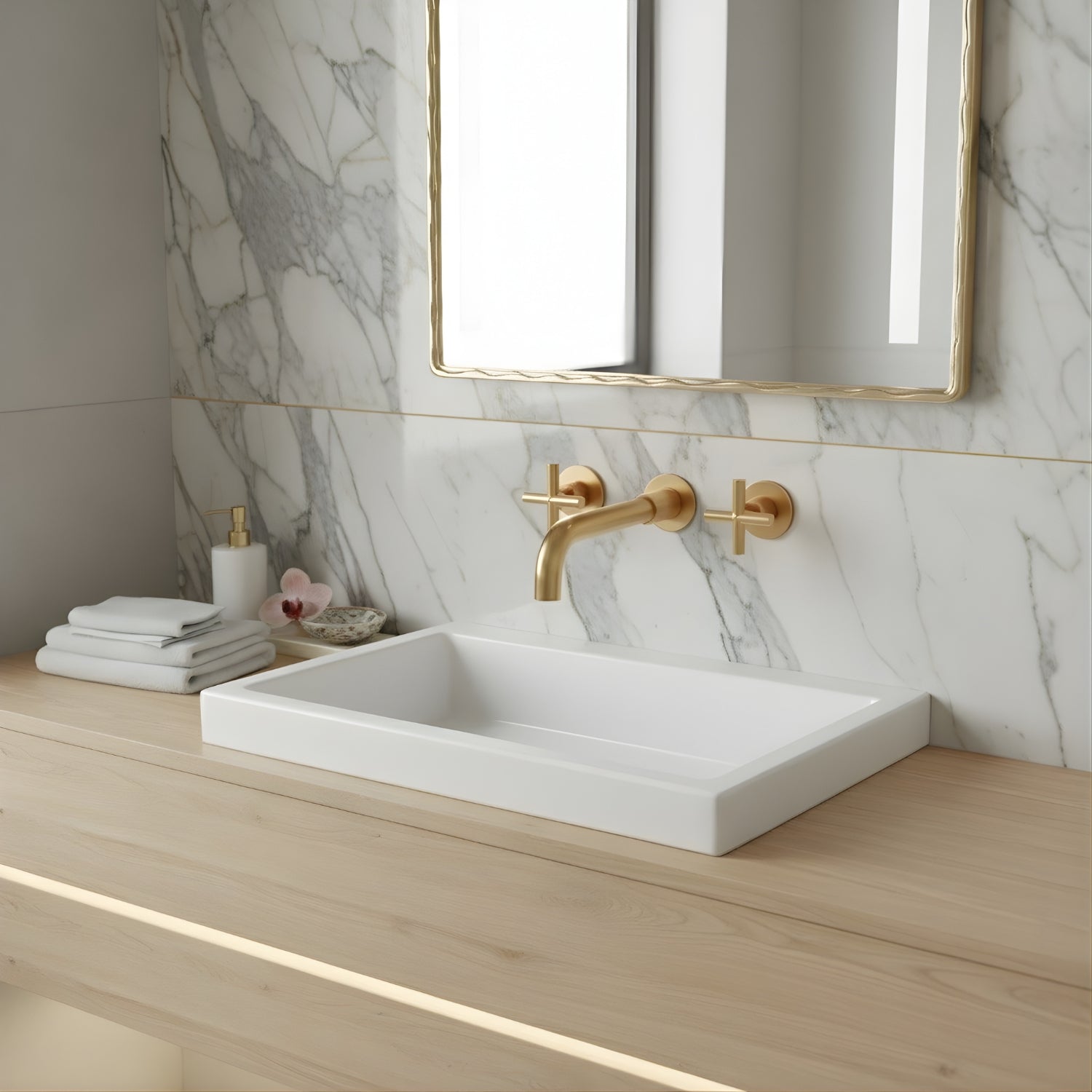 Lovasen - Wall Mounted Double Handle Hot & Cold Rotatable Faucet for Bathroom Sink