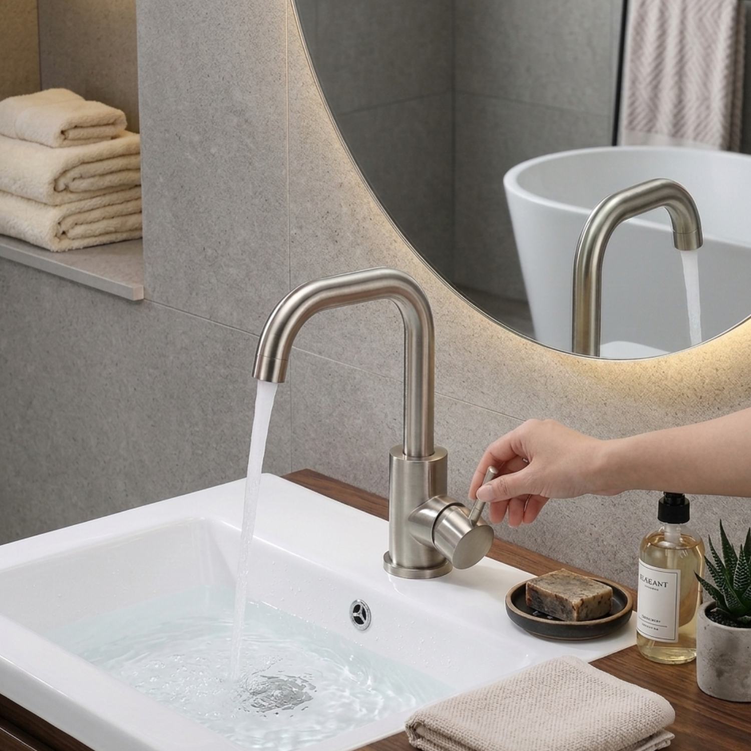 Copenhagen - Stainless Steel Bathroom Basin Faucet – Hot & Cold Mixer, 360° Rotating Single Handle Sink Tap