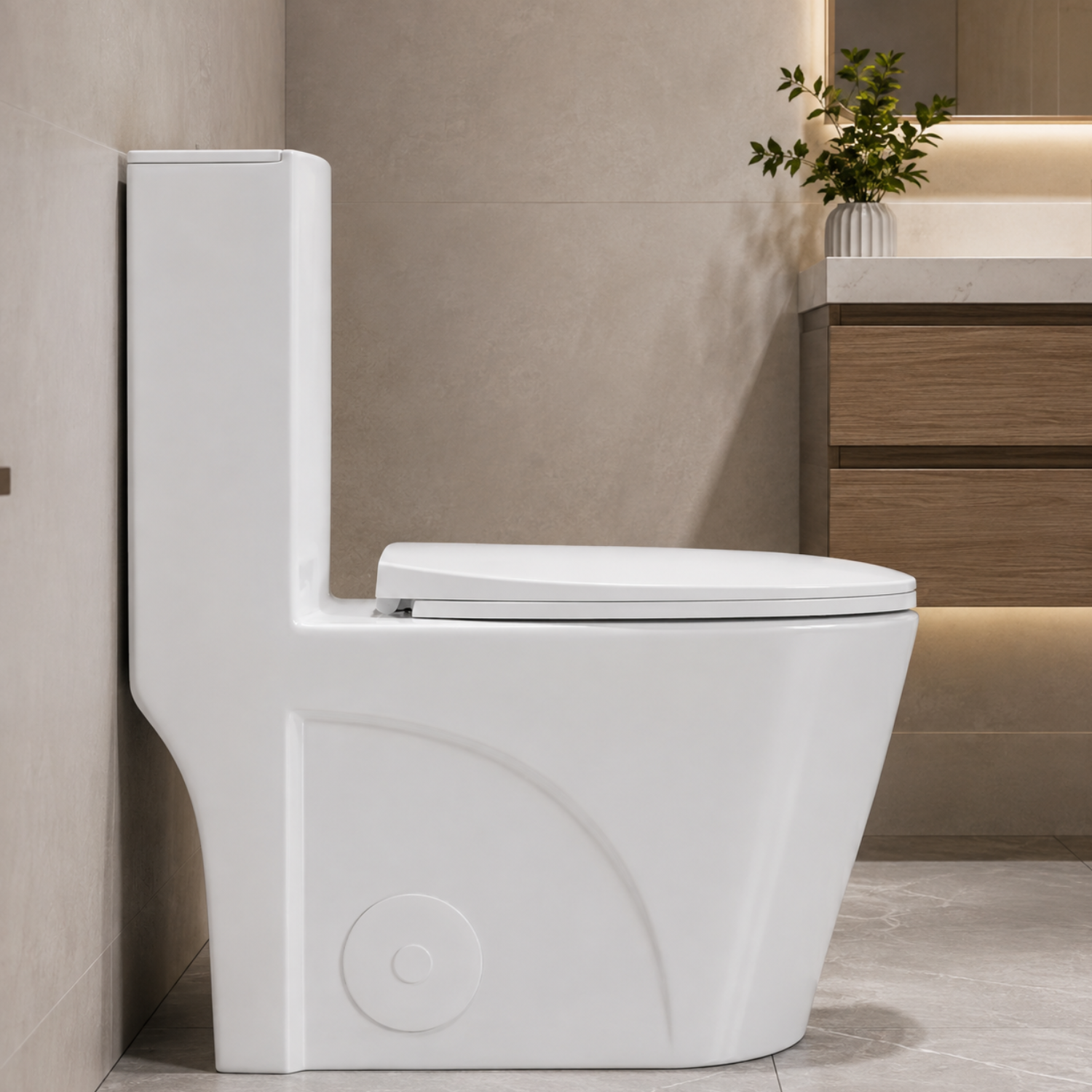 Gota - Glossy White One-Piece Toilet with Dual Flush & Soft-Close Seat