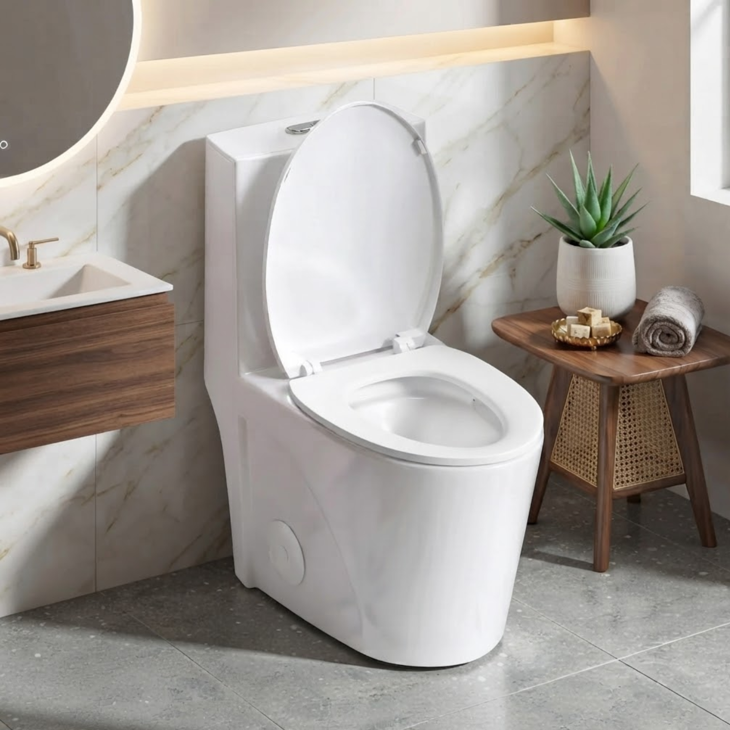 Gota - Glossy White One-Piece Toilet with Dual Flush & Soft-Close Seat