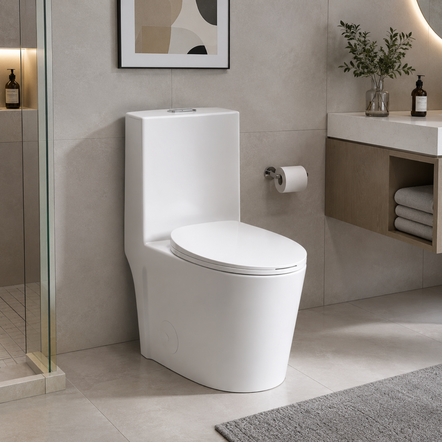 Gota - Glossy White One-Piece Toilet with Dual Flush & Soft-Close Seat