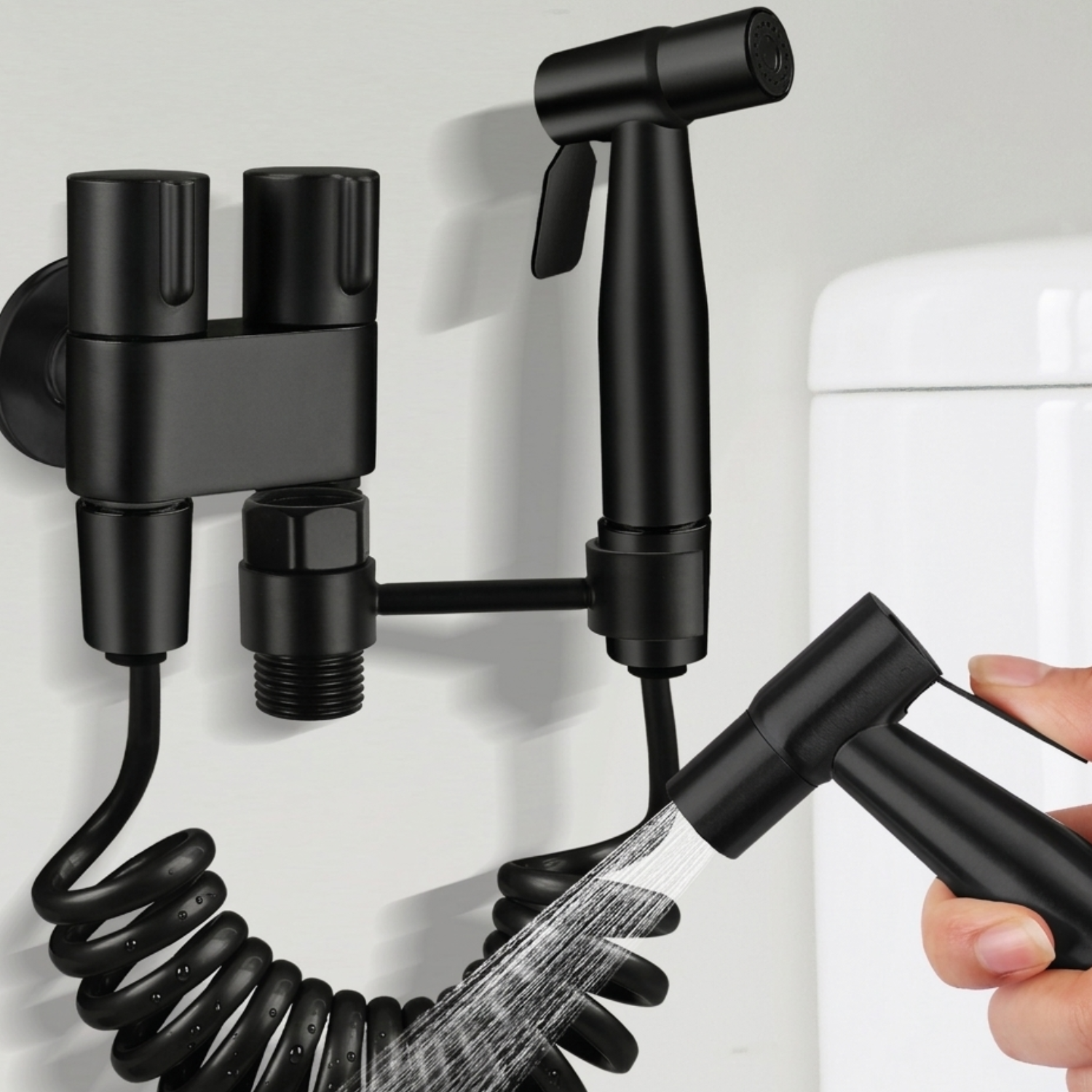 Glomma  - Stainless Steel Bidet Spray Gun Set – Handheld Toilet Hygienic Shower with Double Outlet Angle Valve