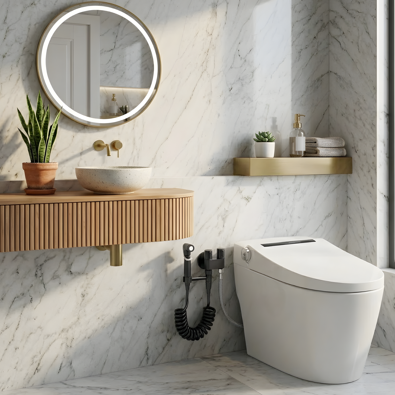 Aarhus - Hygienic Shower Bidet Sprayer – Double Outlet Angle Valve Bathroom Toilet Bidet Set