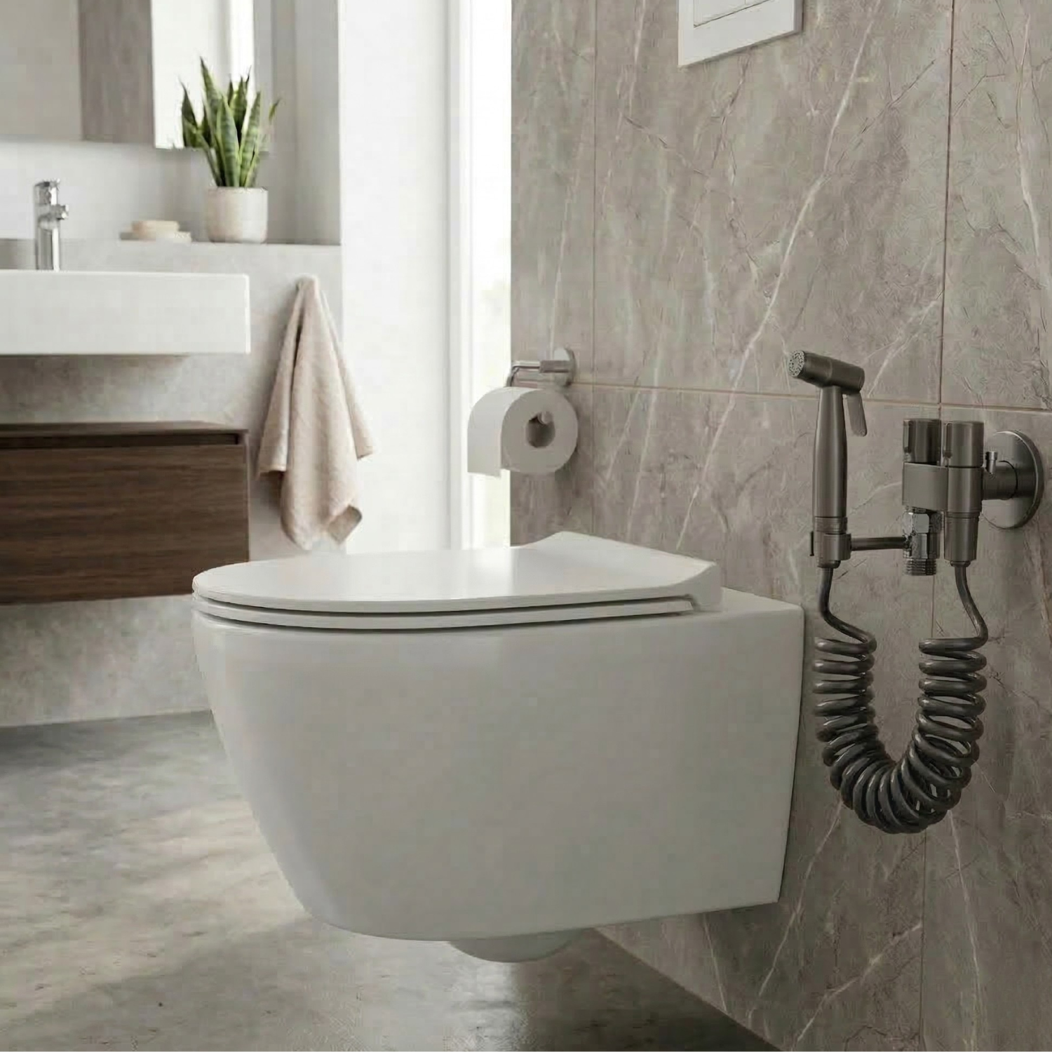 Glomma  - Stainless Steel Bidet Spray Gun Set – Handheld Toilet Hygienic Shower with Double Outlet Angle Valve