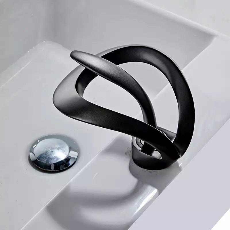 Black luxury bathroom waterfall faucet top view