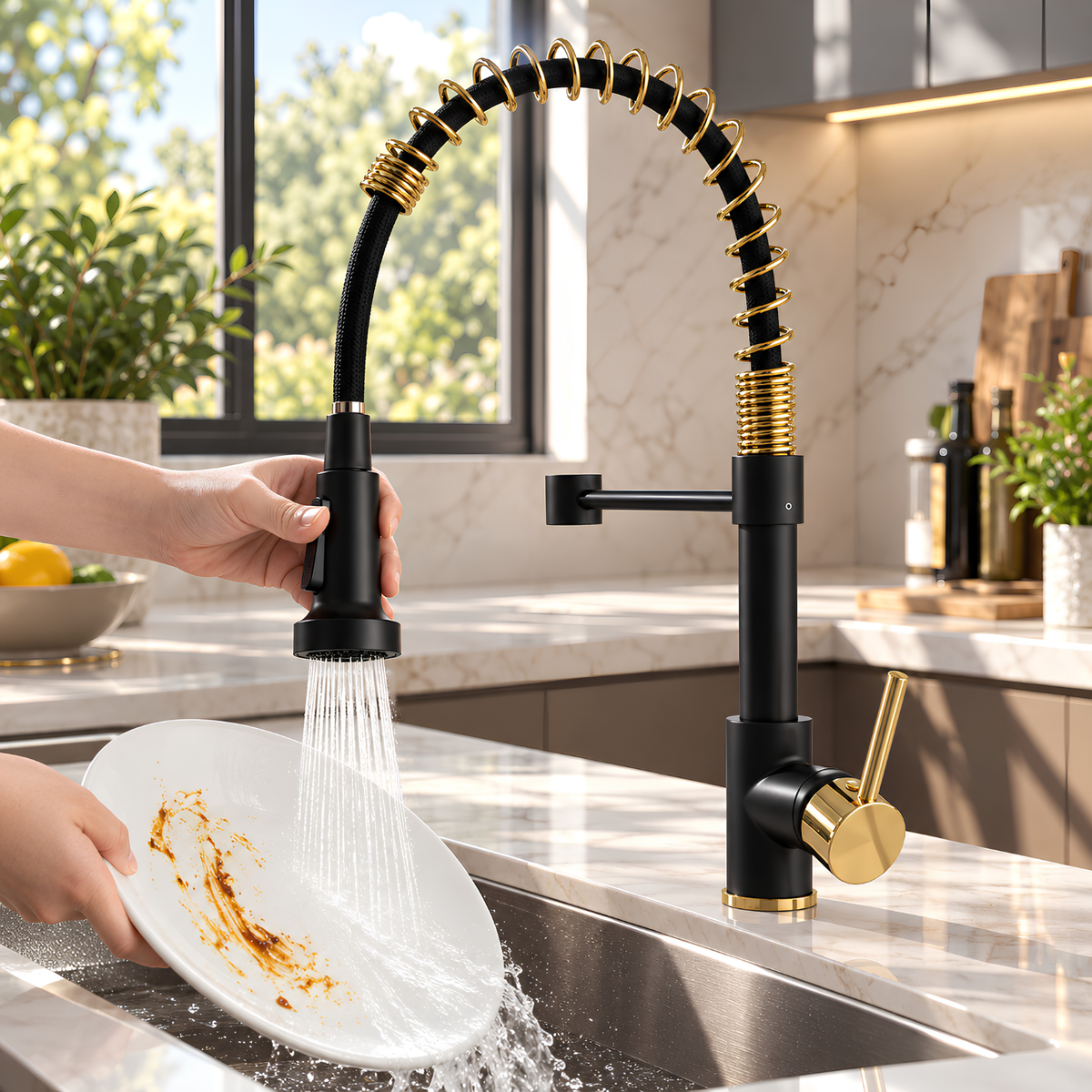 Halmstad - Single Hole Pre-Rinse Pull-Down Sprayer Spring Spout Kitchen Faucet