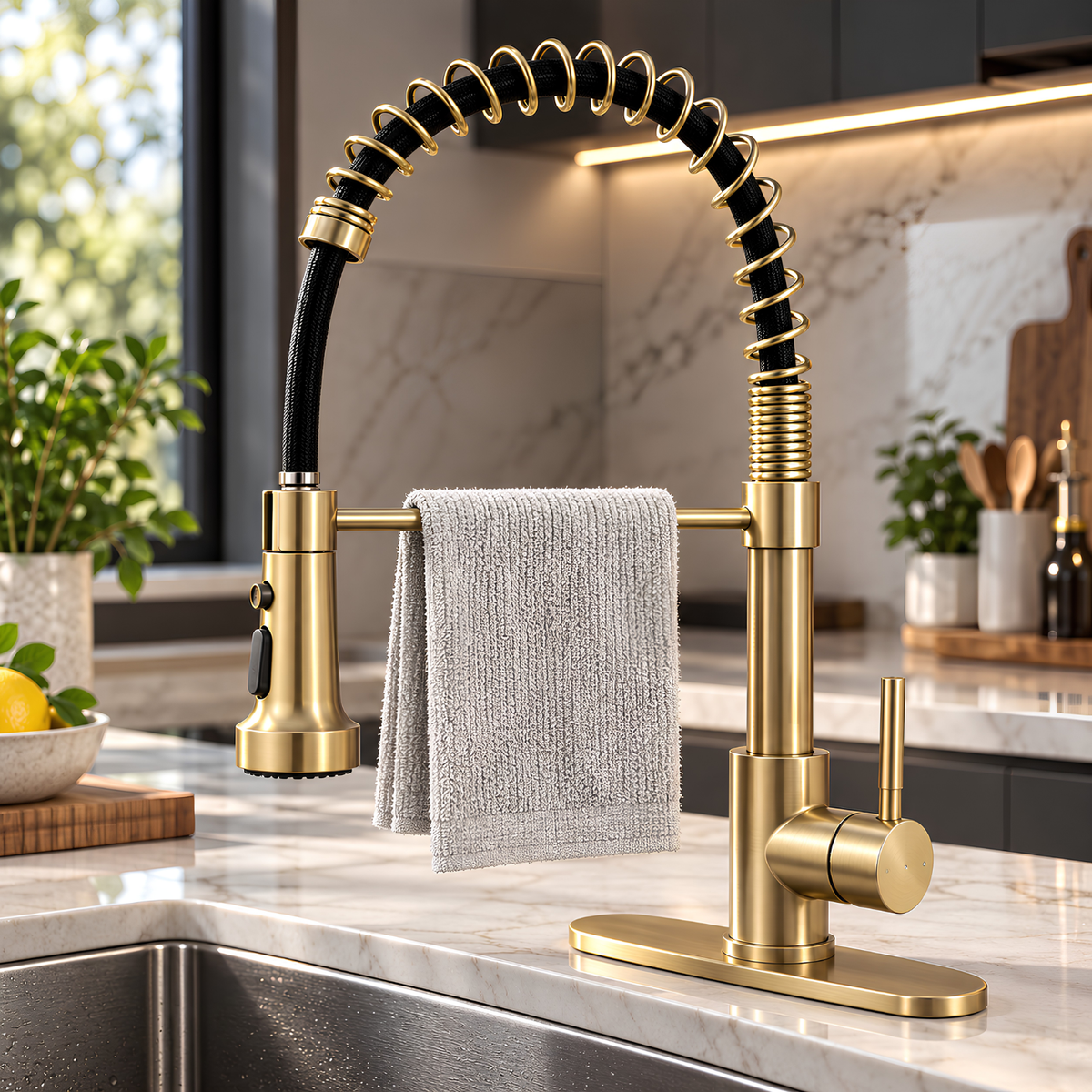 Halmstad - Single Hole Pre-Rinse Pull-Down Sprayer Spring Spout Kitchen Faucet