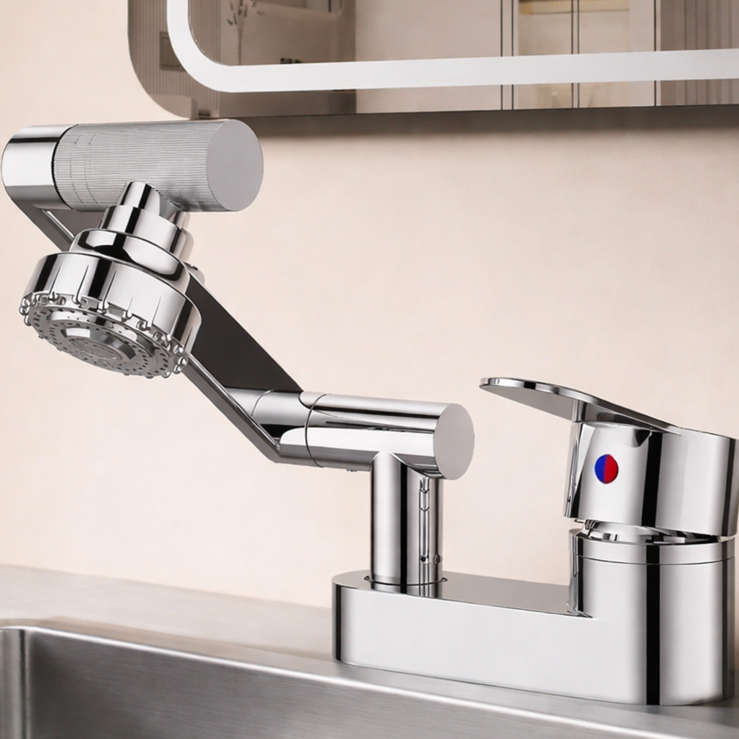 Uupsala - Wash Basin Faucet Double Hole Hot & Cold Mixer Tap with 2-Mode Rotating Nozzle Bathroom Sink Faucet